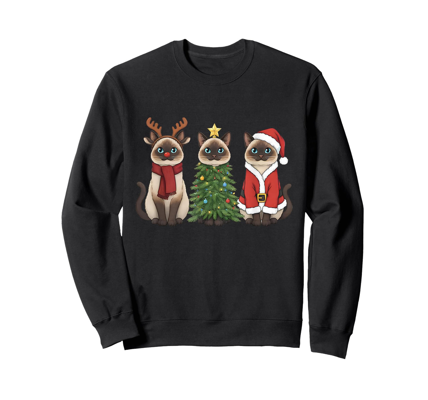 Santa Cat Christmas Siamese Cat Mom Cat Lover Xmas Pajama T-Shirt