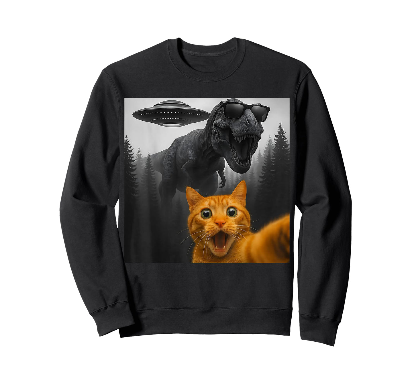 Cat Selfie with T-rex Dinosaur UFFunny Graphic T-Shirt