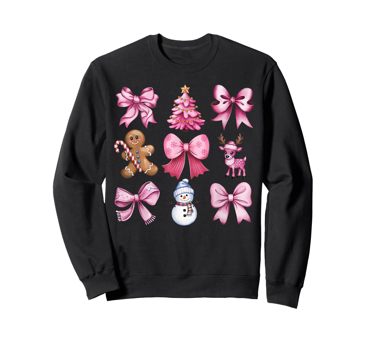 Cute Preppy Pink Christmas Tree Gingerbread Man Snowman Bow T-Shirt