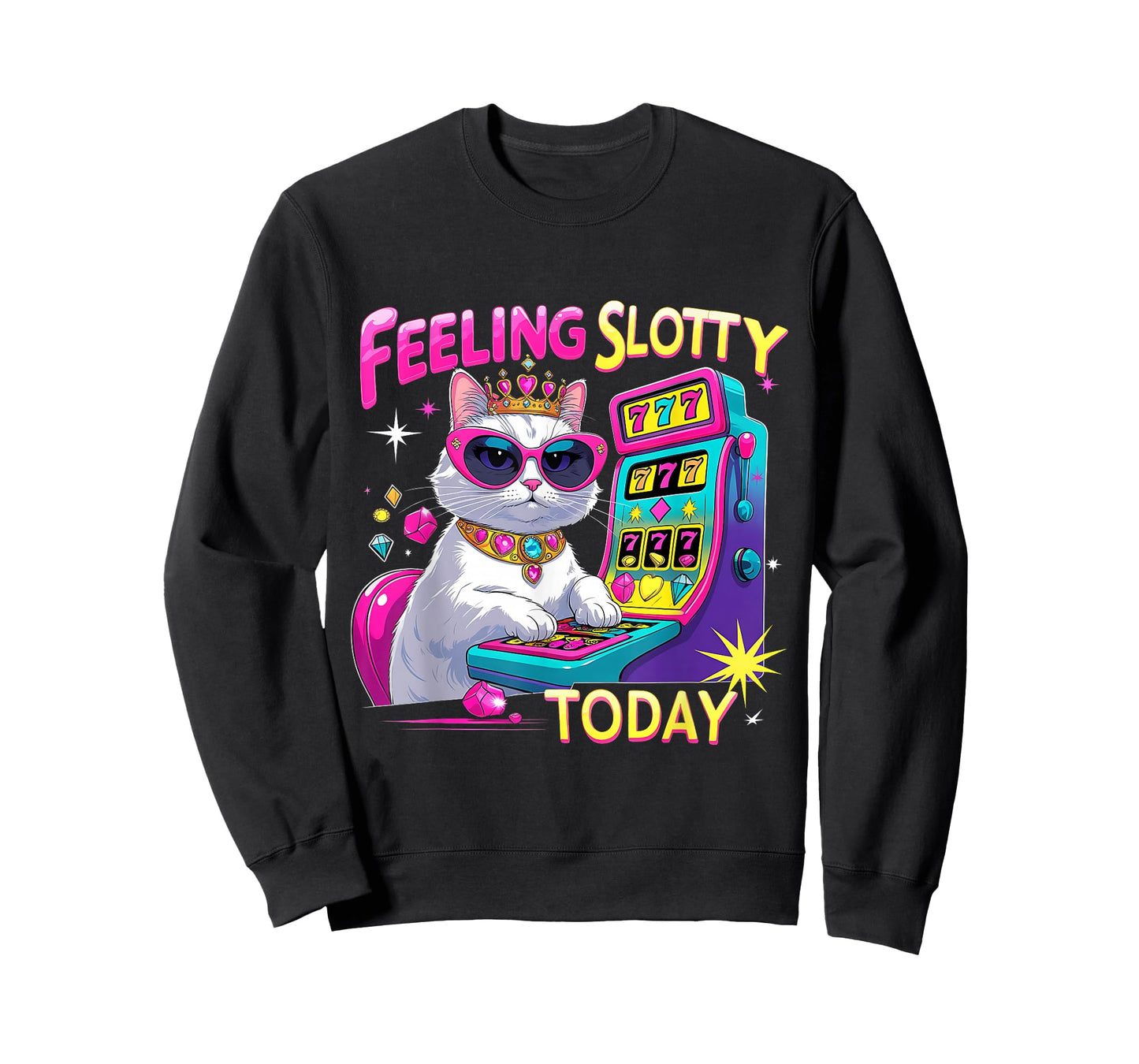 Feeling Slotty Today Funny Casino Cat Tee T-Shirt