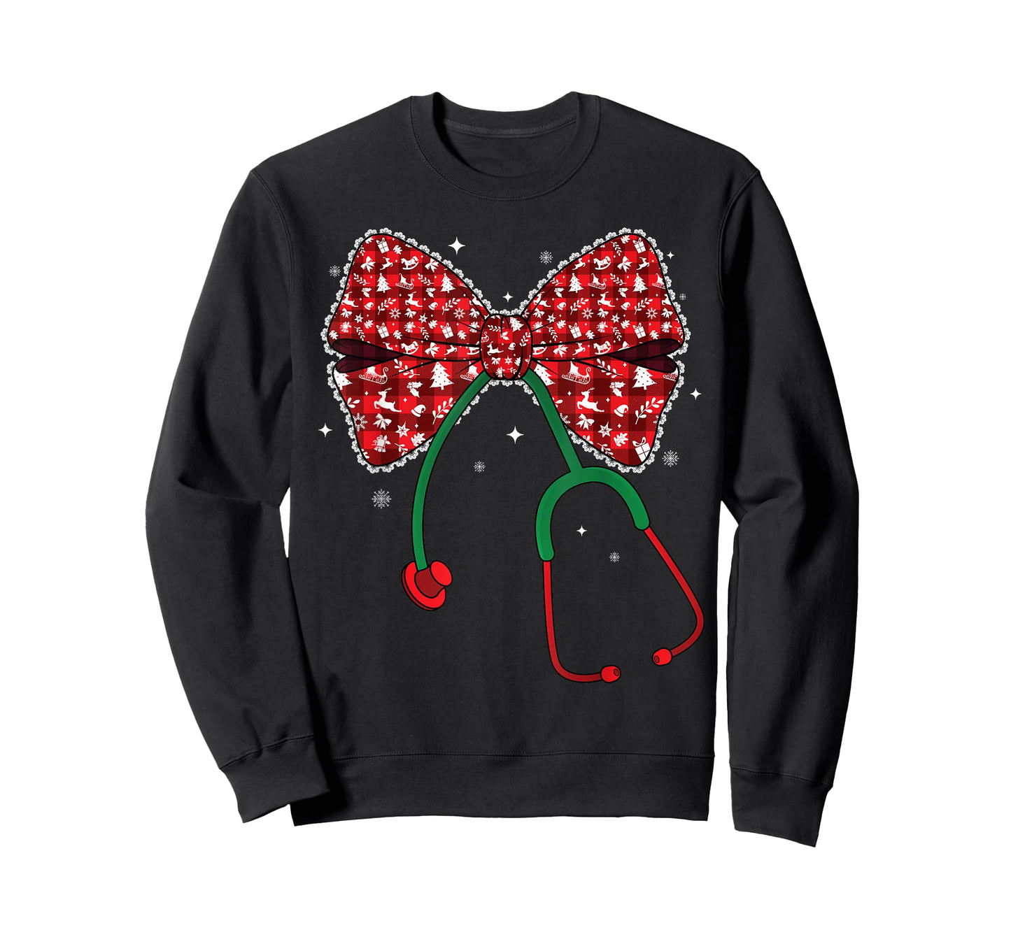Christmas Nurse Plaid Coquette Bow Nursing Stethoscope Xmas T-Shirt