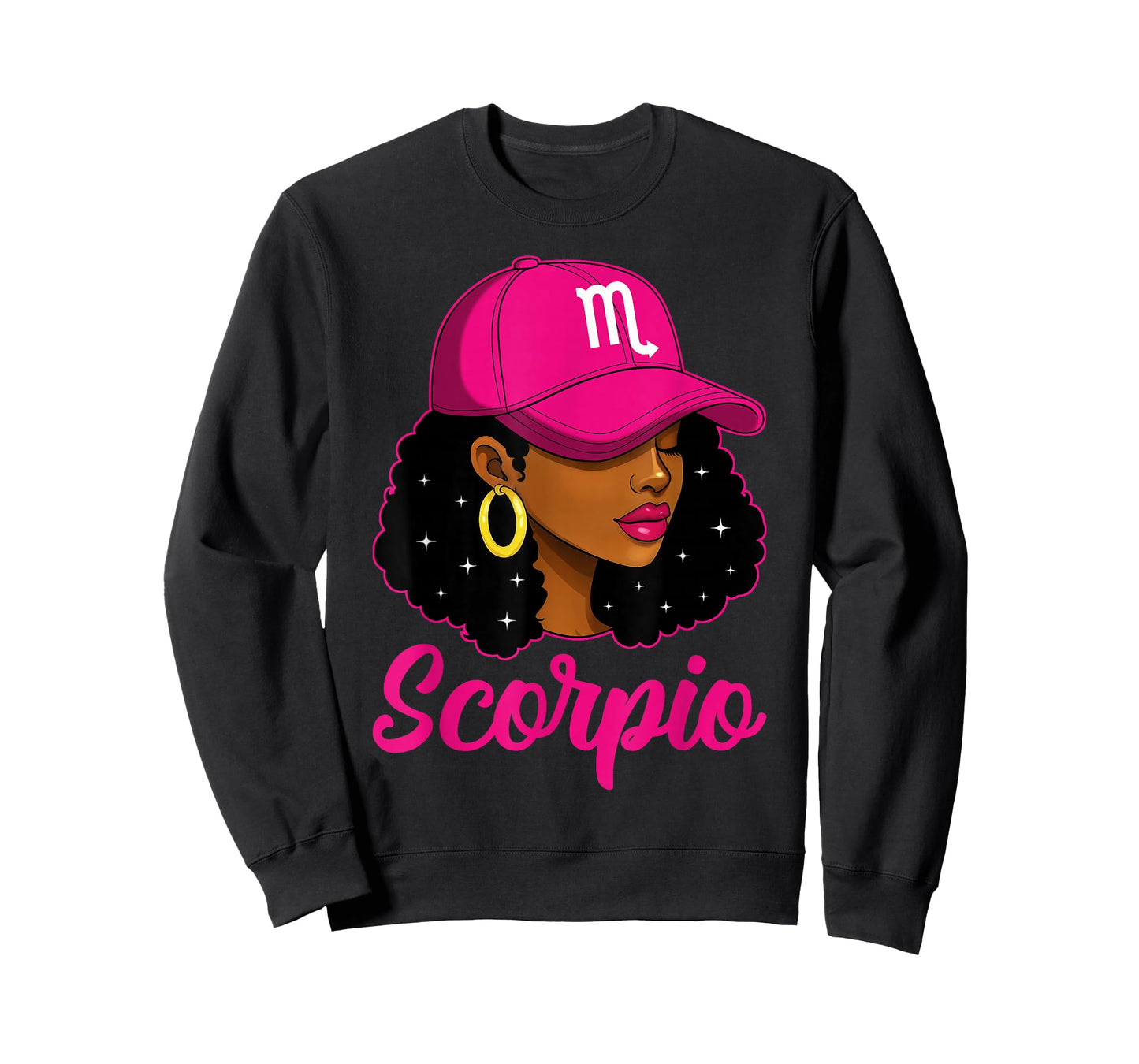 Scorpio Girl Pink Cap Zodiac Birthday Afro Women Girls T-Shirt