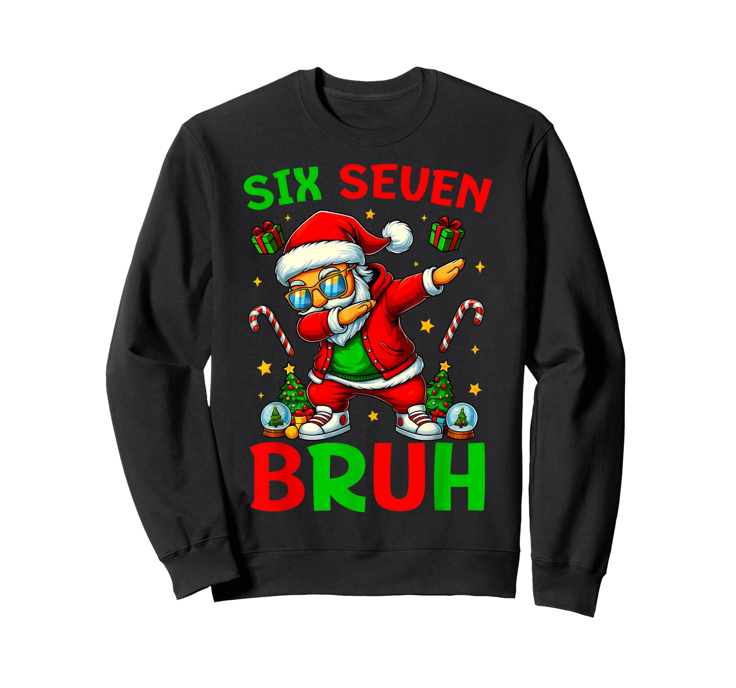 Six Seven 6 7 Meme Dabbing Santa Merry Christmas Bruh T-Shirt