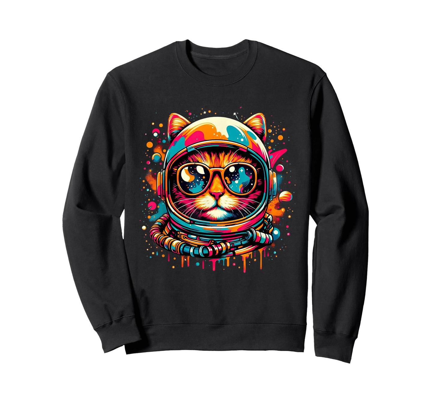 Space Cat Funny Cosmic Astronaut Cat Cute Retro Galaxy Cat T-Shirt for Men Women Kids