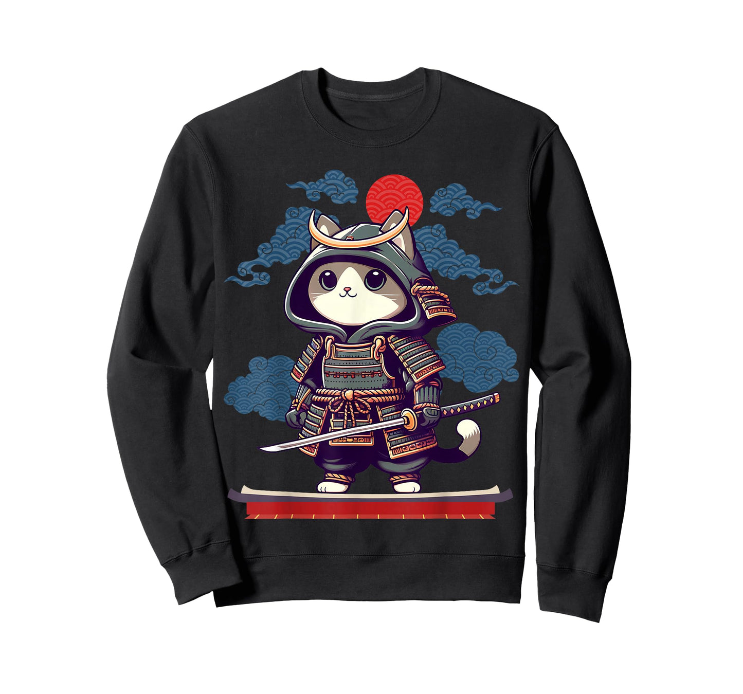 Japanese Samurai Cat Tattoo Kawaii Ninja Cat Anime Cute Kids T-Shirt