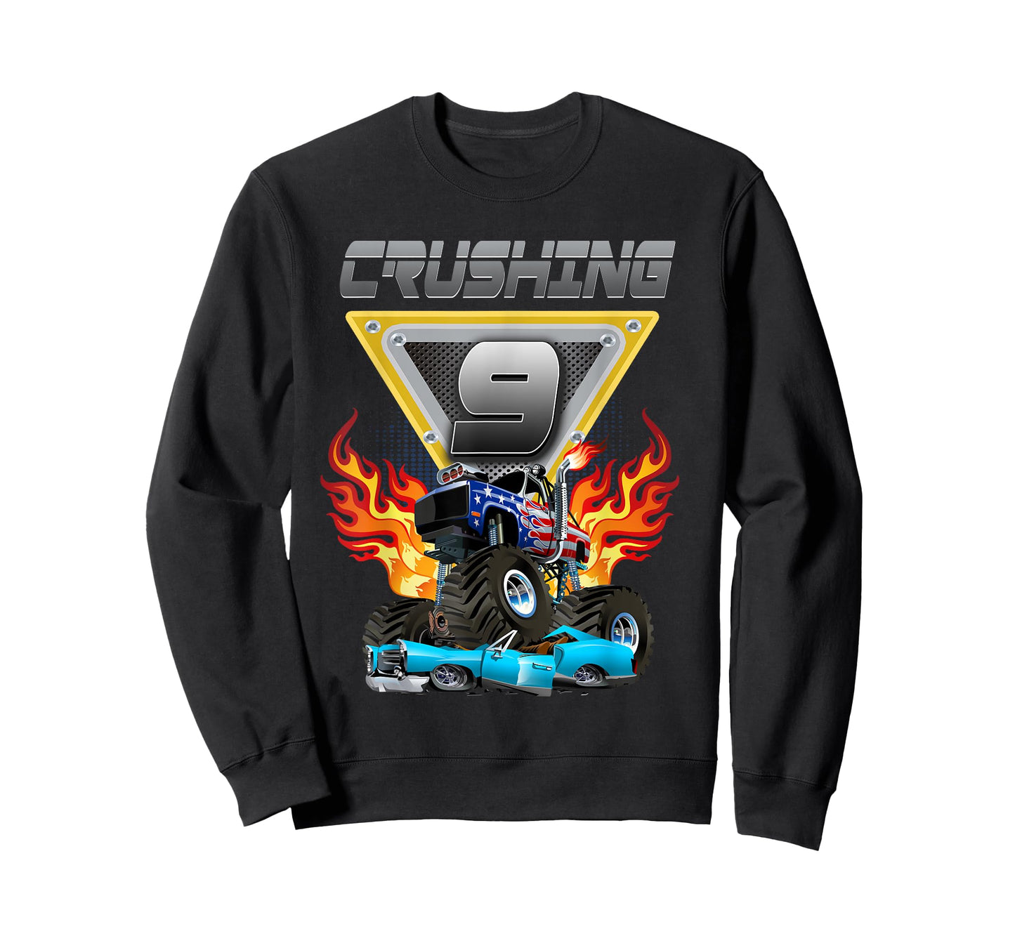 Monster Truck Crushing 9 - Nine Year Old Kid Birthday T-Shirt