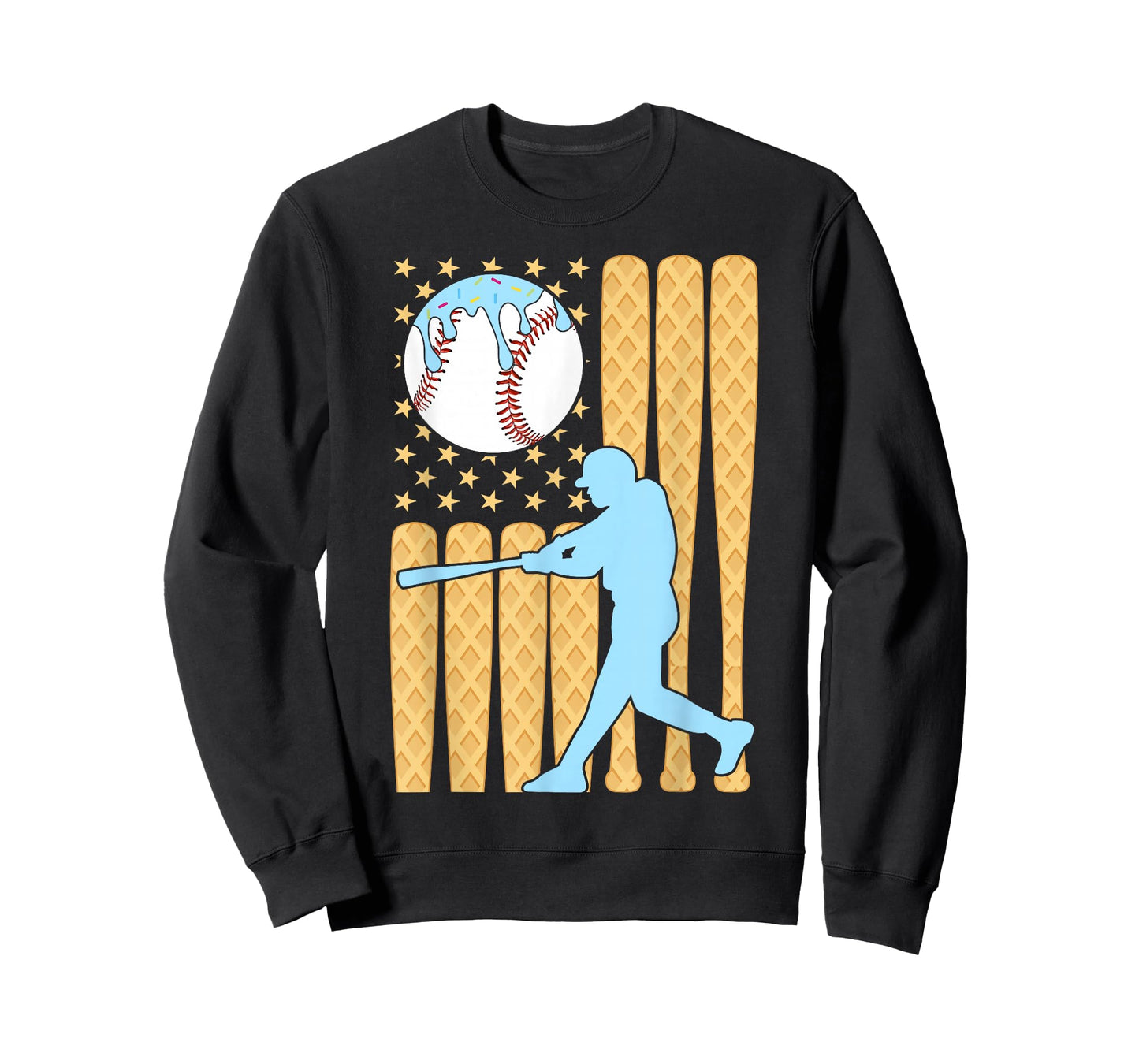 Baseball Drip Boys Batter Ice Cream American Flag T-Shirt