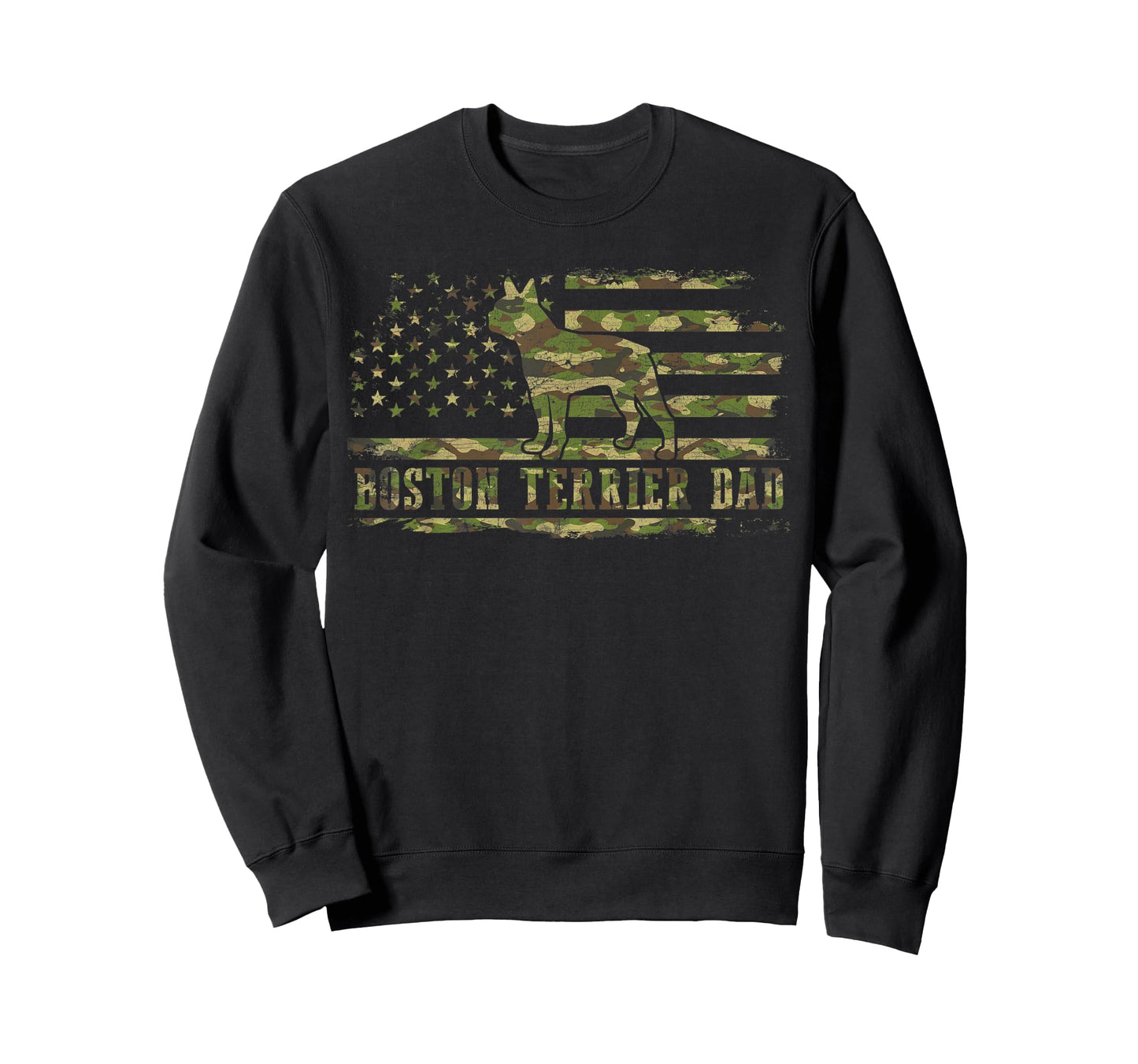 Boston Terrier Dad Camouflage American Flag Patriotic Dog Men T-Shirt