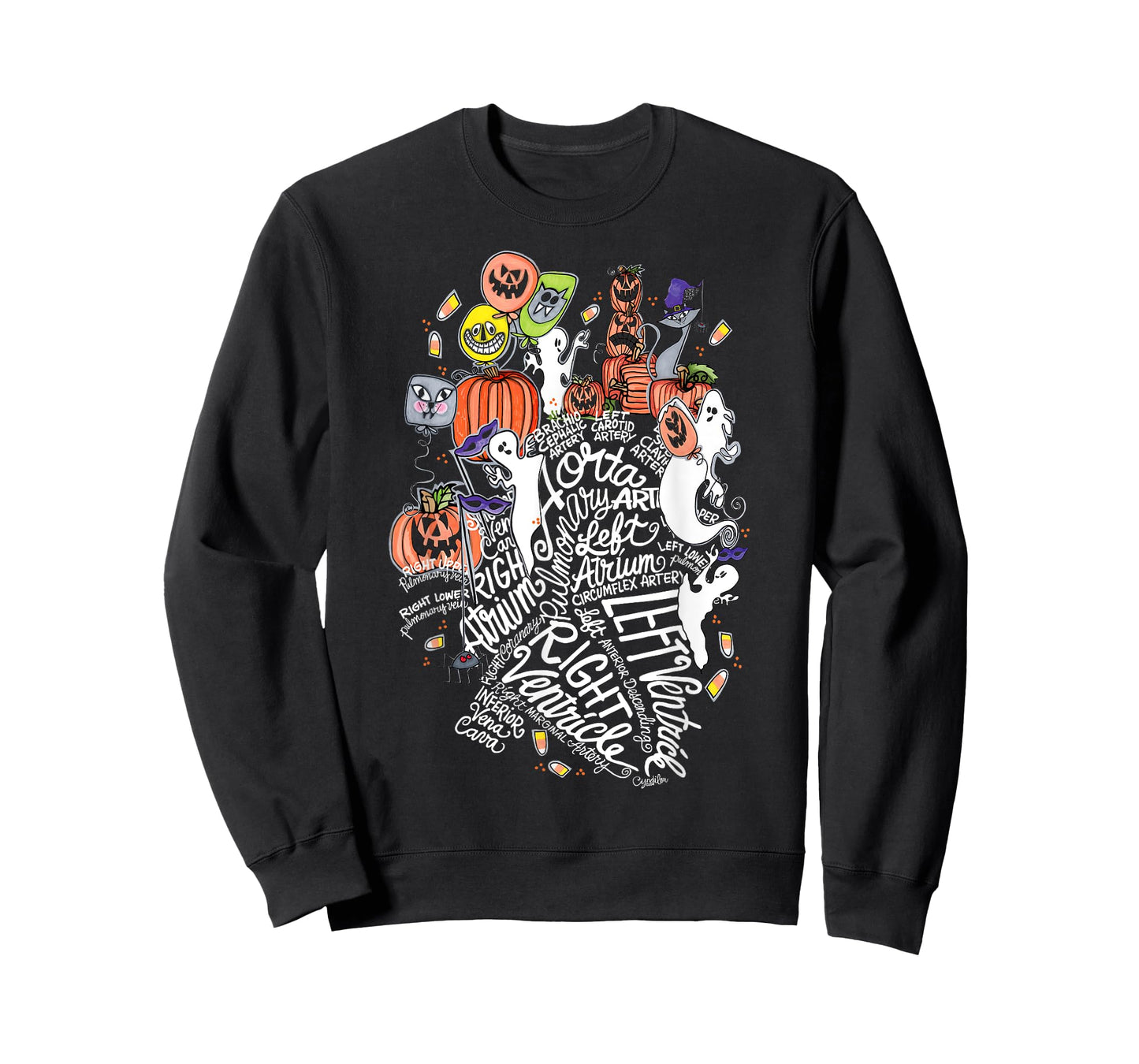 Anatomical Heart Halloween Medical White Word Cloud Line Art T-Shirt