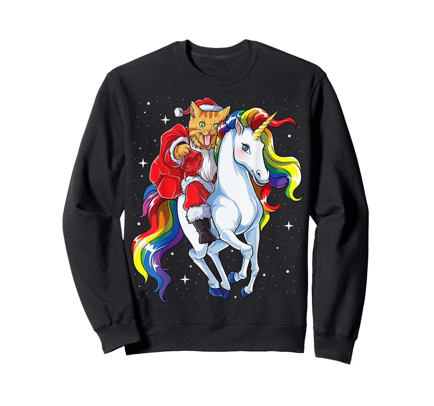 Cat Santa Unicorn T shirt Christmas Girls Women Meowy Xmas