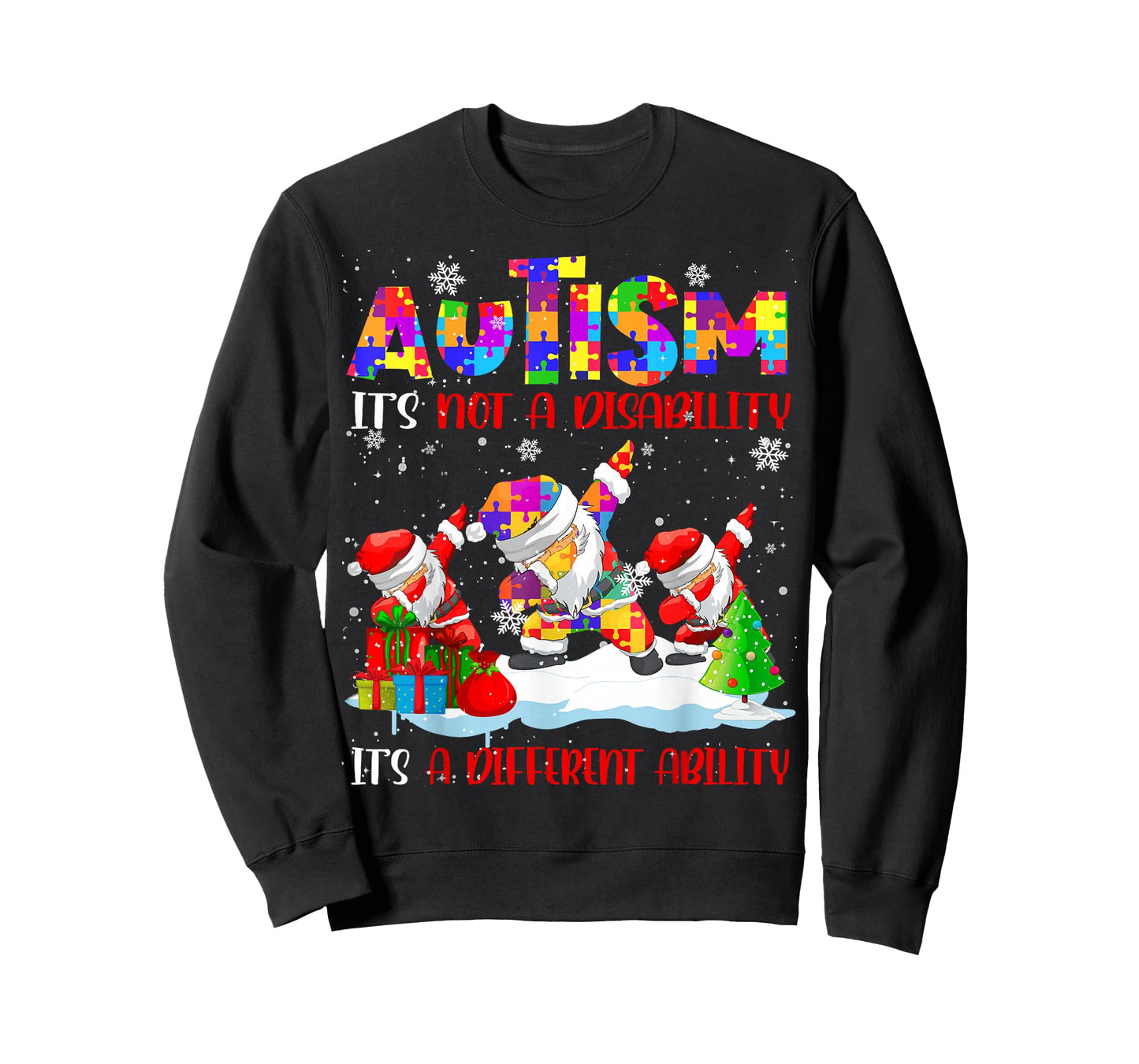 Autism It's Not A Disability Dabbing Santa Christmas Autism T-Shirt