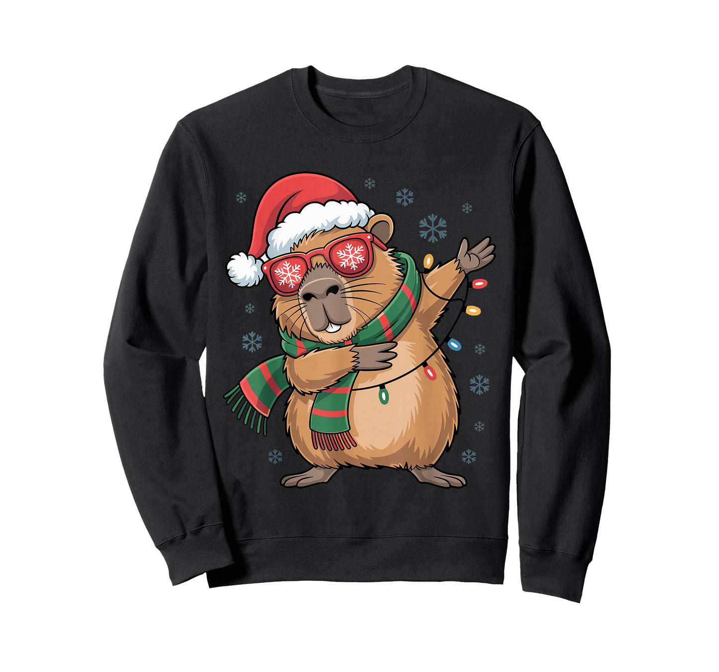 Dabbing Capybara Christmas Santa Hat Funny Holiday Design T-Shirt