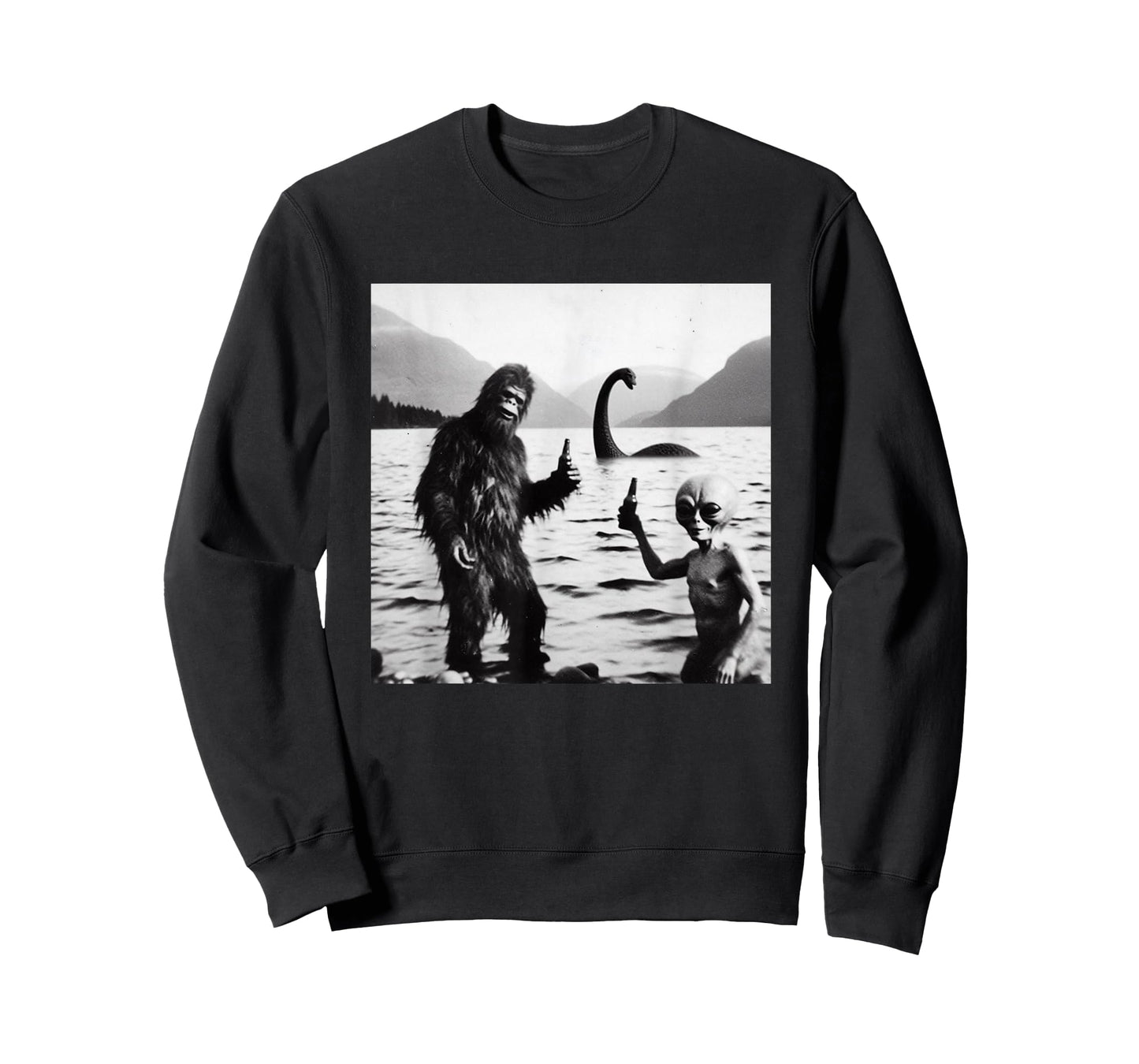 Funny Bigfoot Alien Loch Ness Monster Lake Gathering Novelty T-Shirt