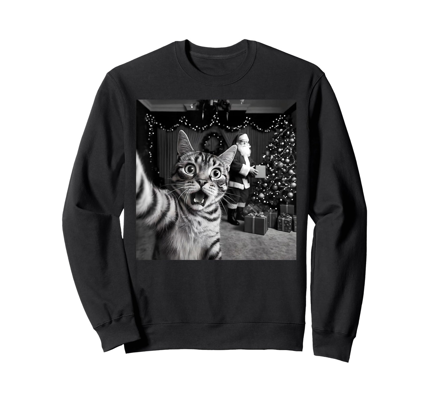 Funny Cat Selfie Santa Christmas Xmas Family Pajamas Holiday T-Shirt