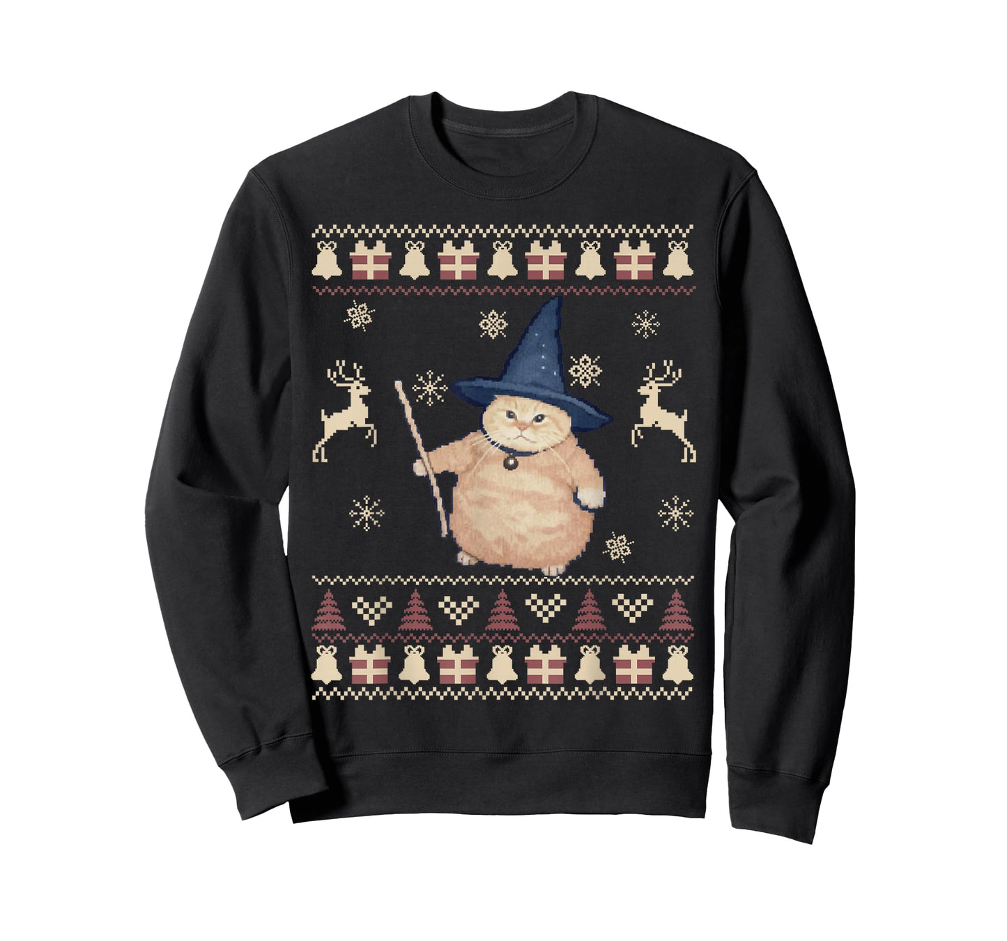 Wizard Cat Funny Halloween Christmas Ugly Sweater Silly Cat T-Shirt