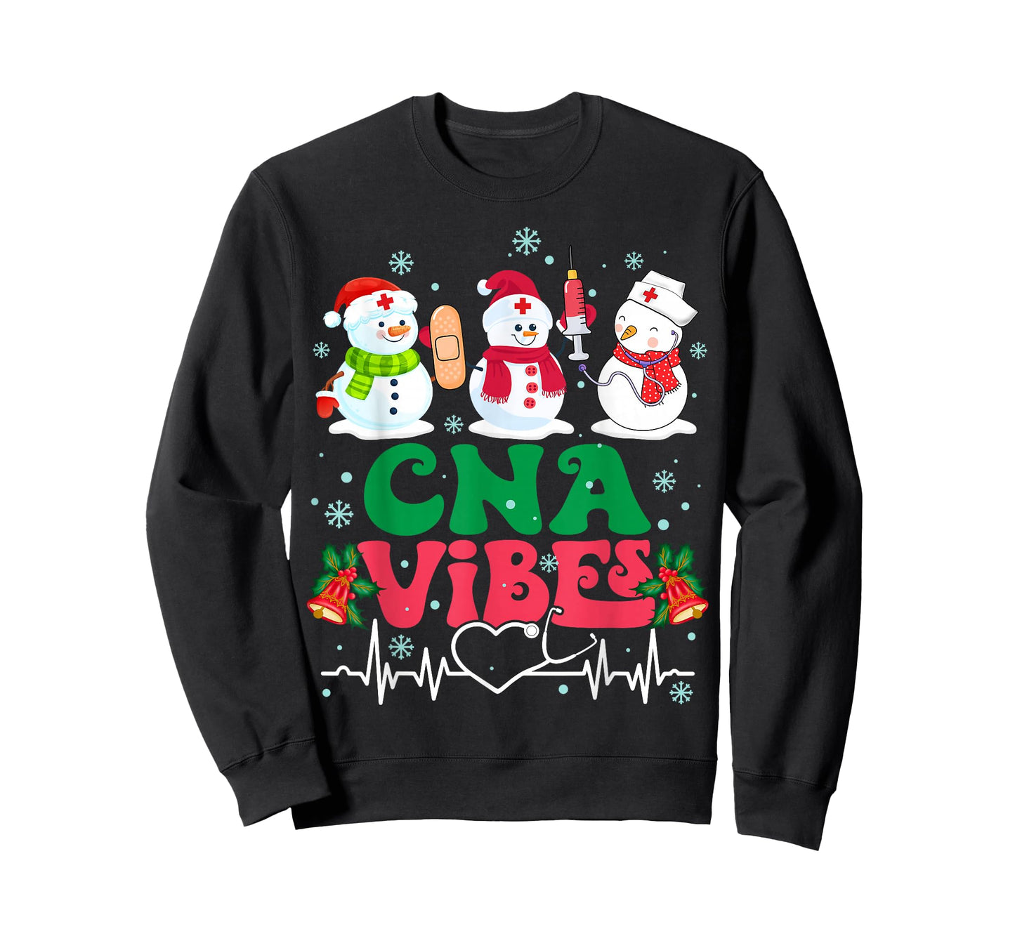 CNA Vibes Nurse Snowman Stethoscope Santa Funny Christmas T-Shirt