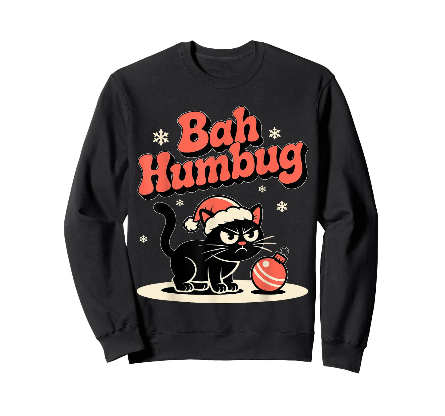 Bah Humbug Funny Bad Cat Christmas Hater Cat Lover Xmas T-Shirt