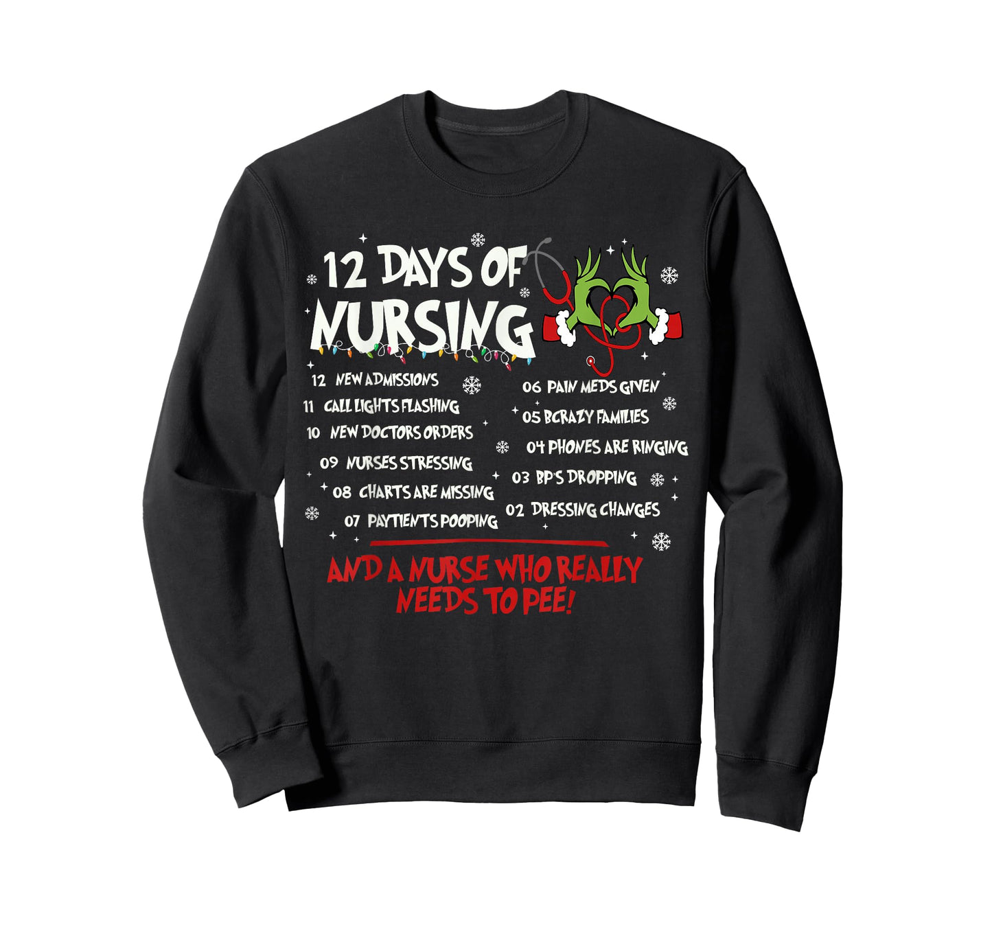 12 Days of Nursing Nurse Merry Christmas Xmas Pajama Holiday T-Shirt