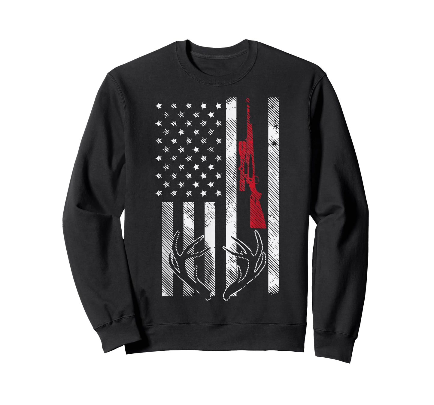 American Flag Rifle Antler Vintage Deer Hunting Hunter Gift T-Shirt