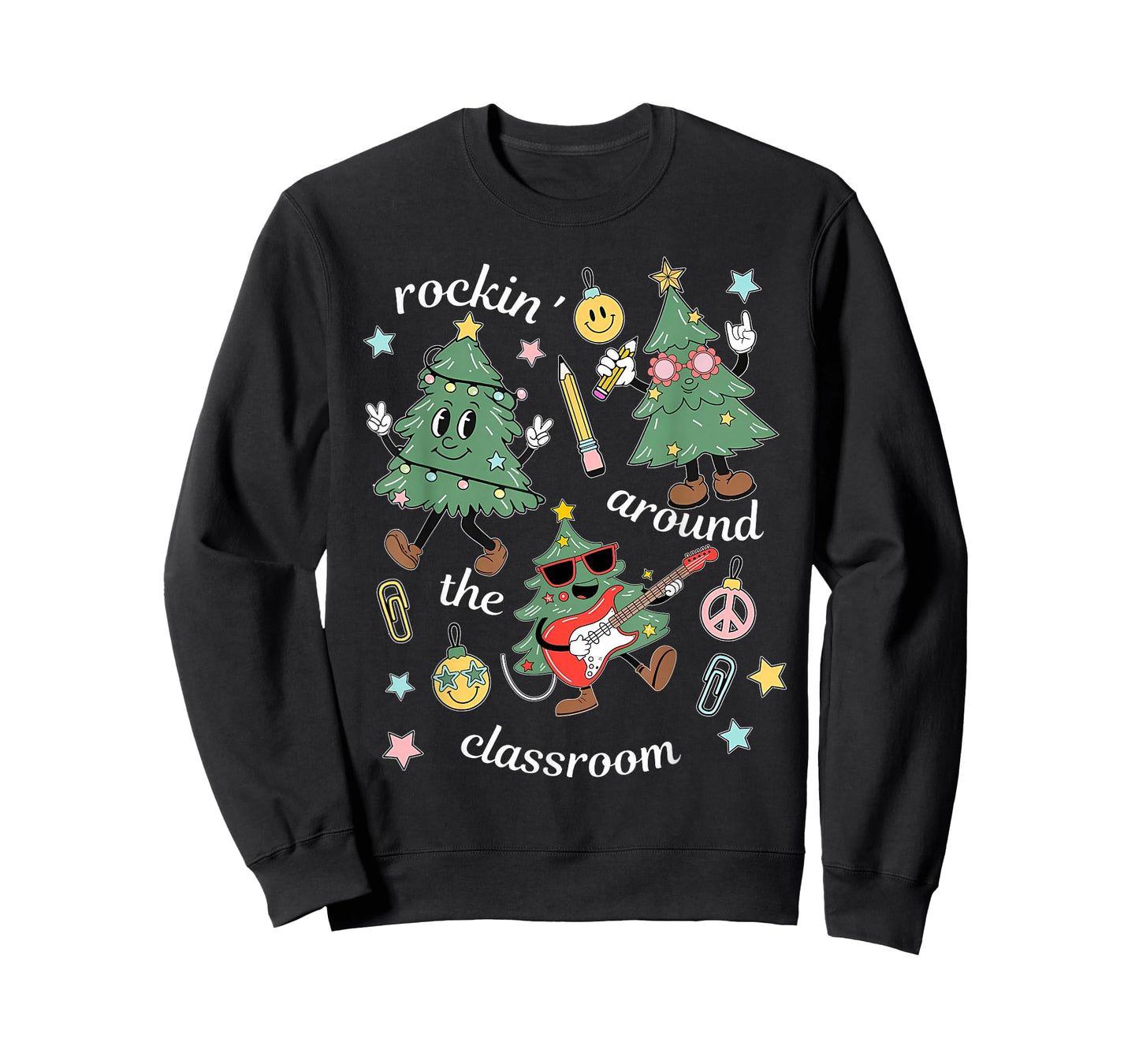 Rockin' Around The Classroom Christmas Teacher Retro Groovy T-Shirt