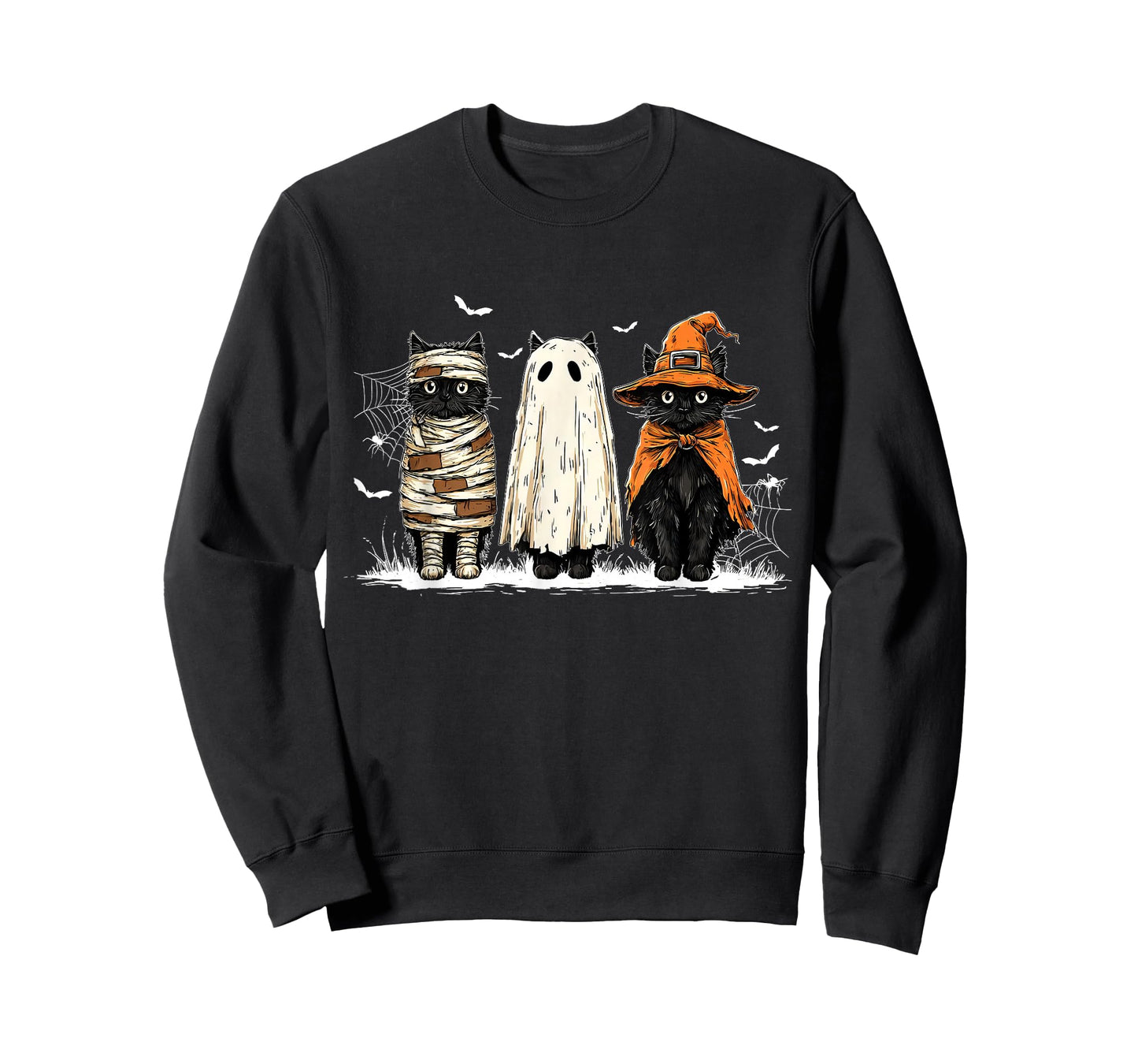Retro Black Cat Witch Scary Halloween Women Men Kids T-Shirt