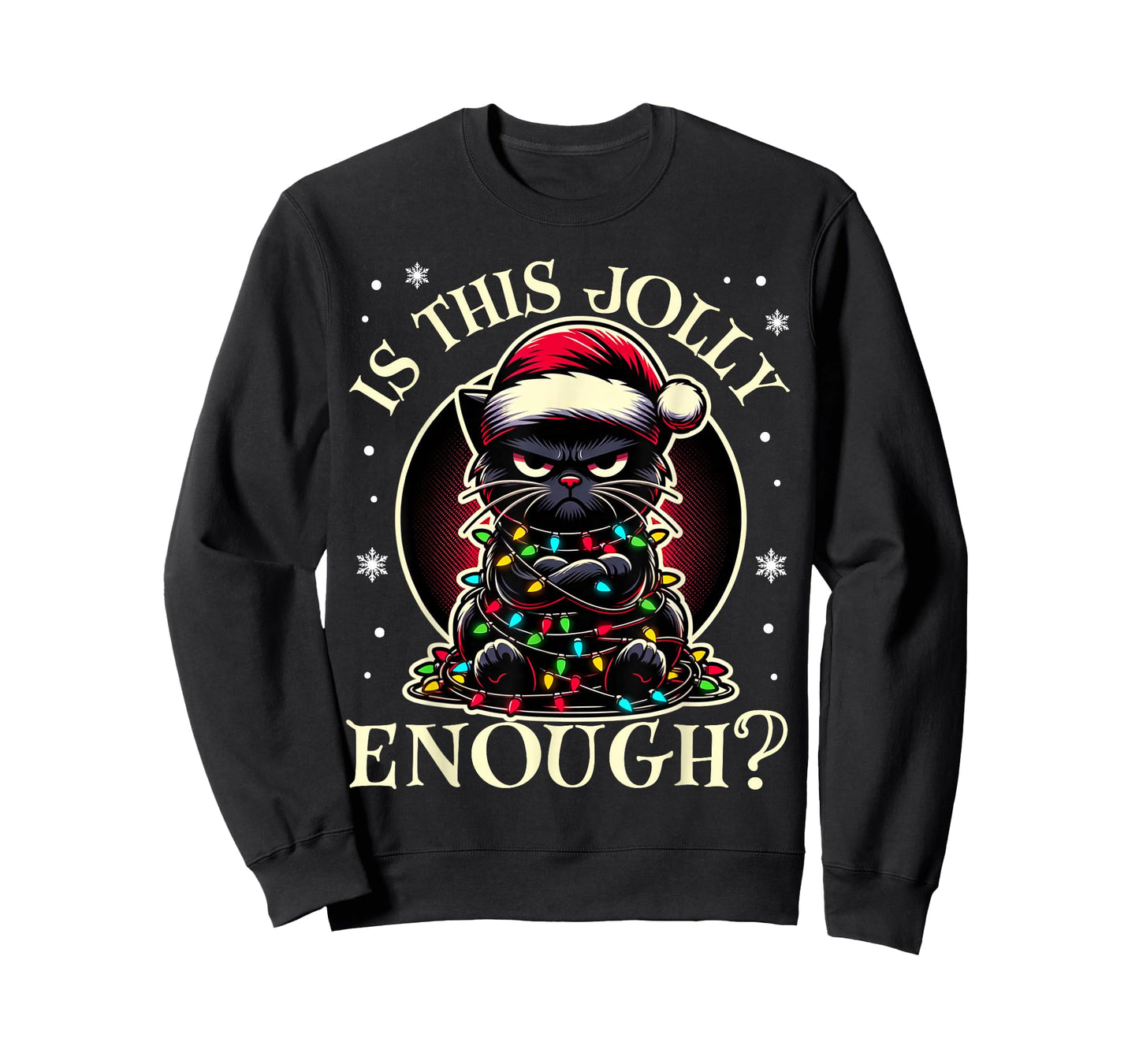 Is This Jolly Enough Funny Black Cat Christmas Tree Lights T-Shirt