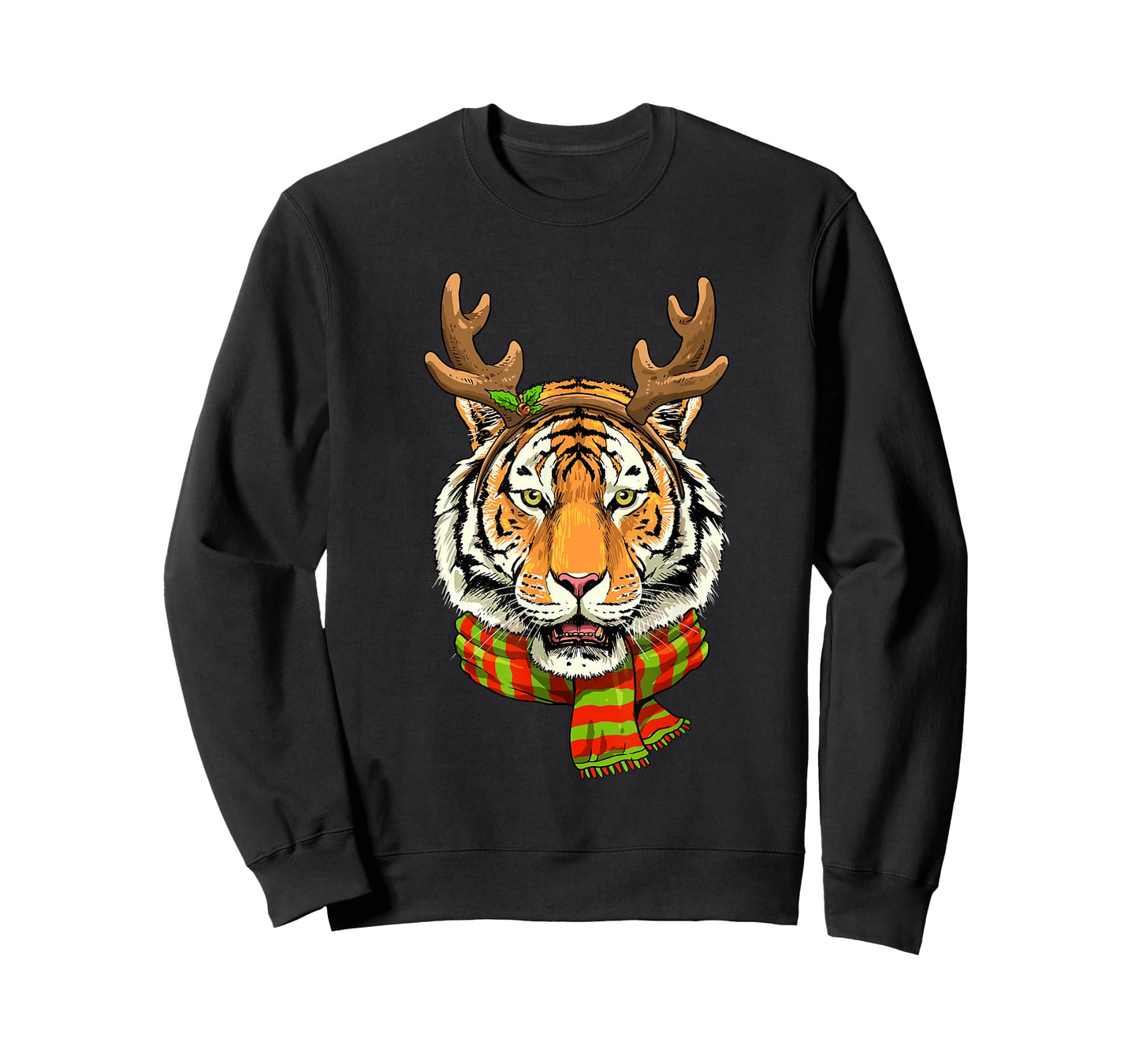 Tiger Reindeer Christmas Shirt Animal With Antlers Xmas T-Shirt