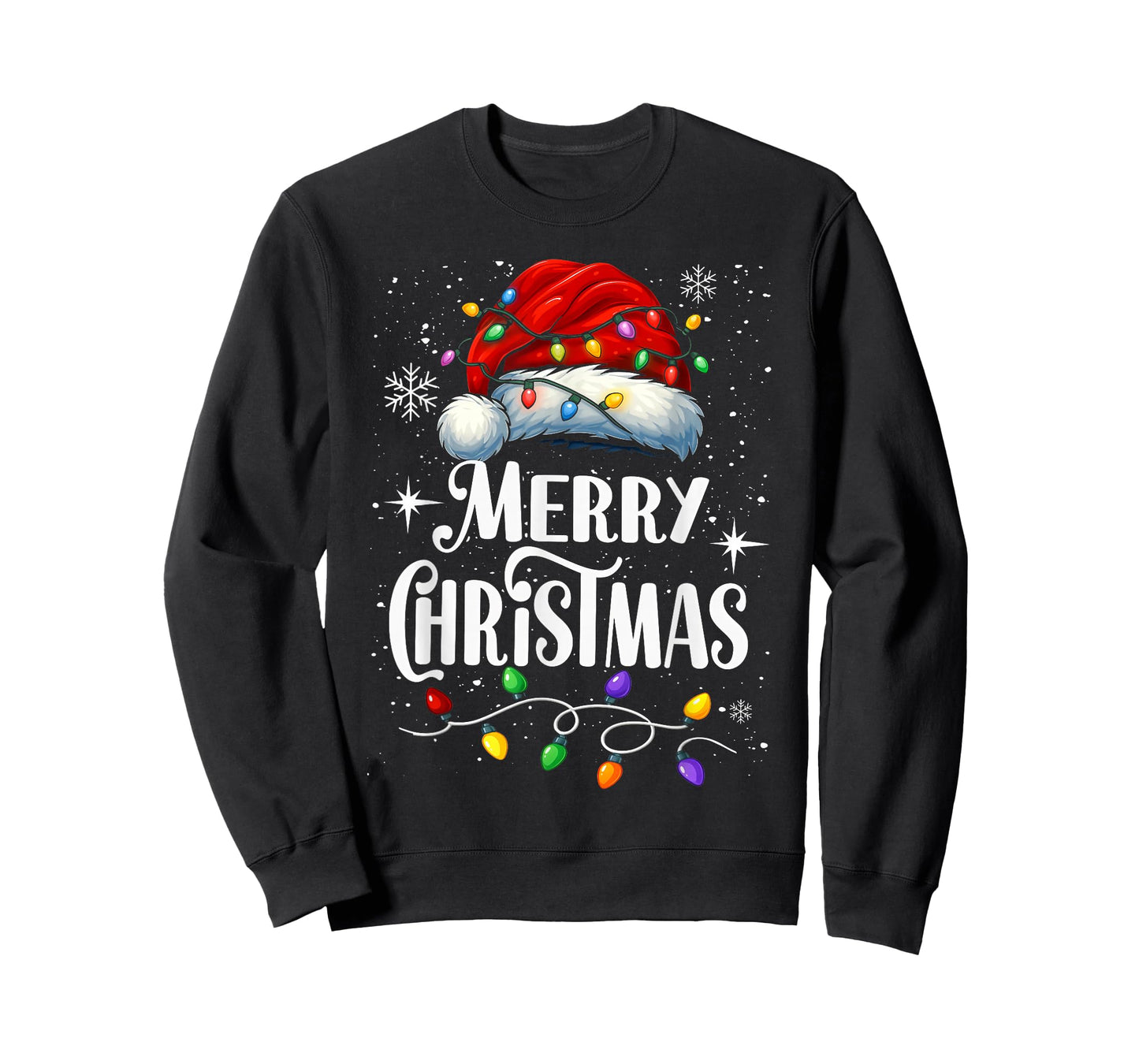 Merry Christmas Lights Santa Hat Xmas Family Matching Pajama T-Shirt