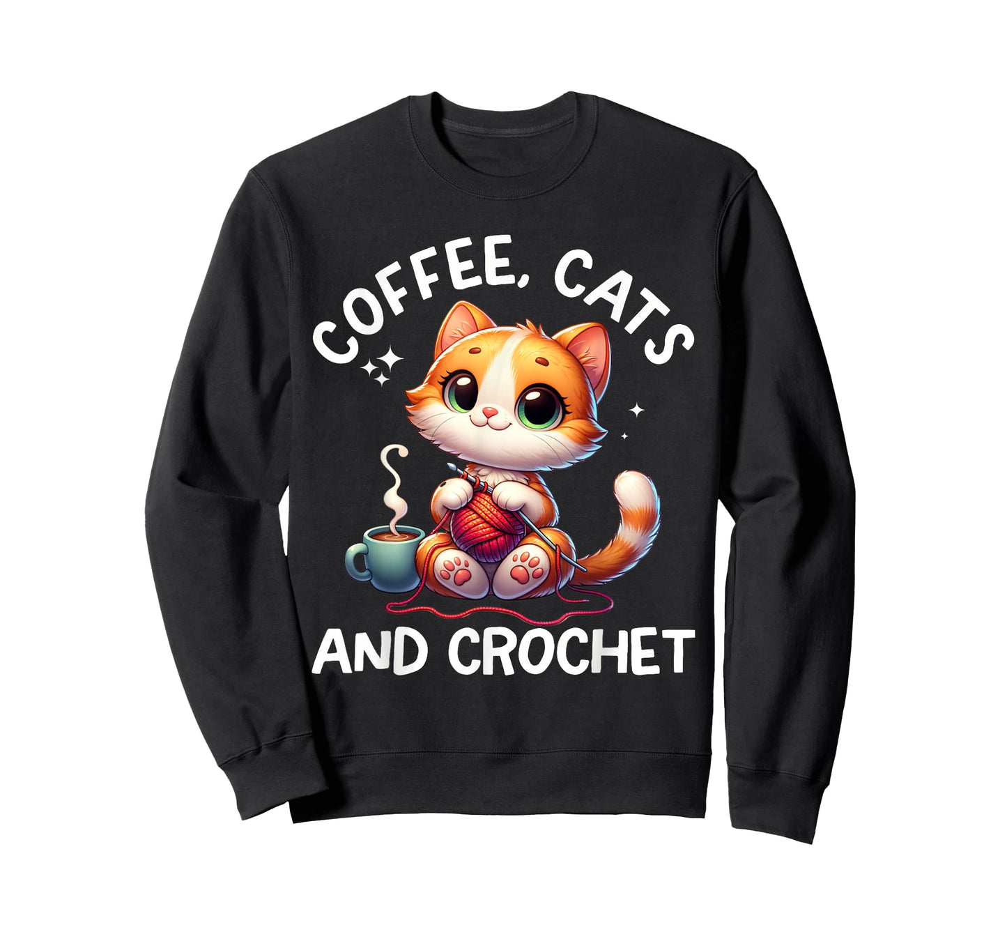 Funny Cats, Coffee And Crochet Lover. Crochet Cat For Women T-Shirt
