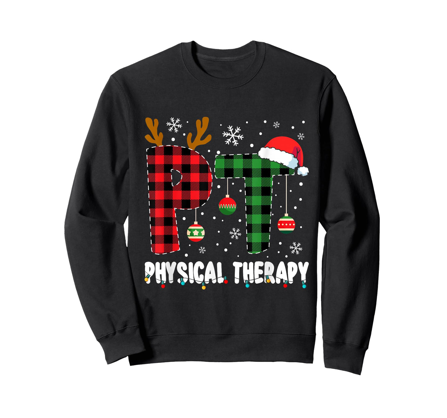 Christmas Physical Therapy Apparel Unisex-Adults T-Shirt Black Small Crew Neck Short Sleeve Modern Classic Christmas Physical Therapy Assistant T-Shirt