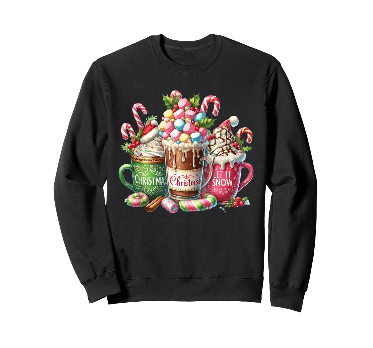 Christmas Cocoa Mug Candy Cane Marshmallow Holiday Graphic T-Shirt