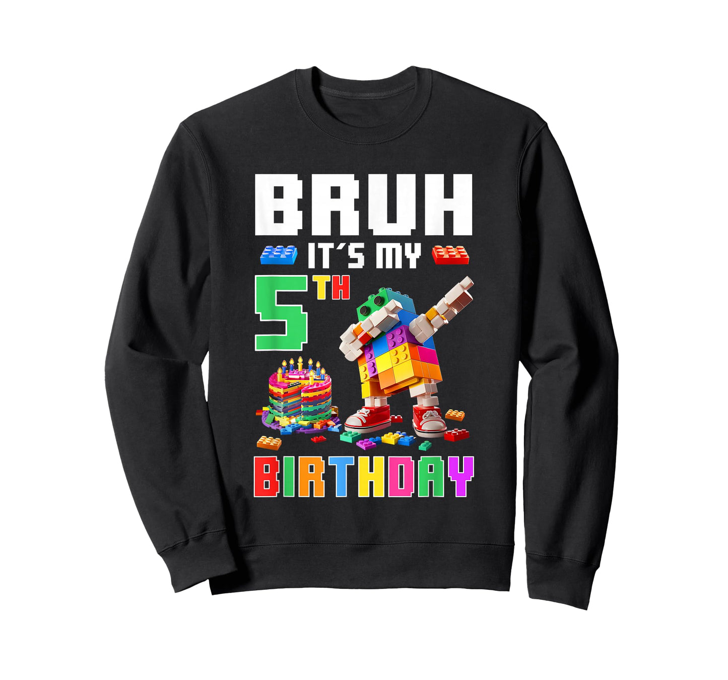 Bruh Its My 5Th Birthday Master Builder Dabbing Block Brick T-Shirt