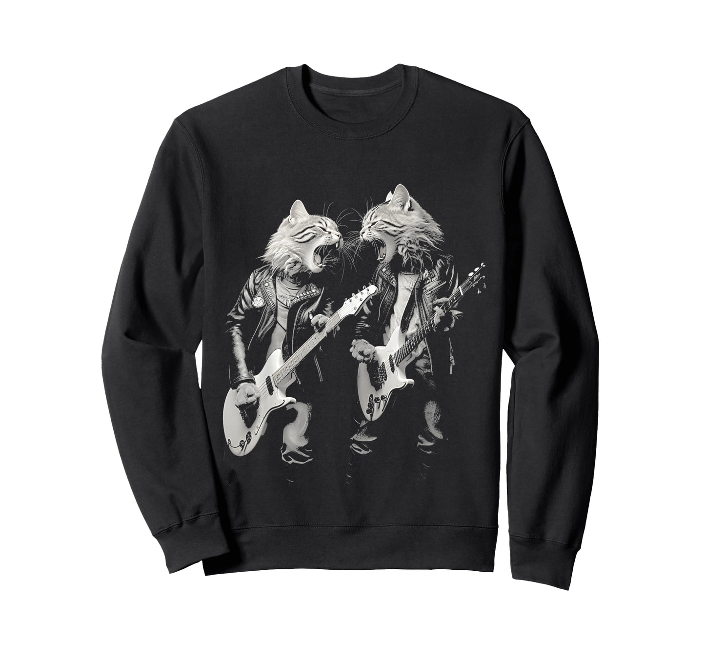 Rock Cat Playing Guitar Funny Guitar Cat Design Mens Womens T-Shirt