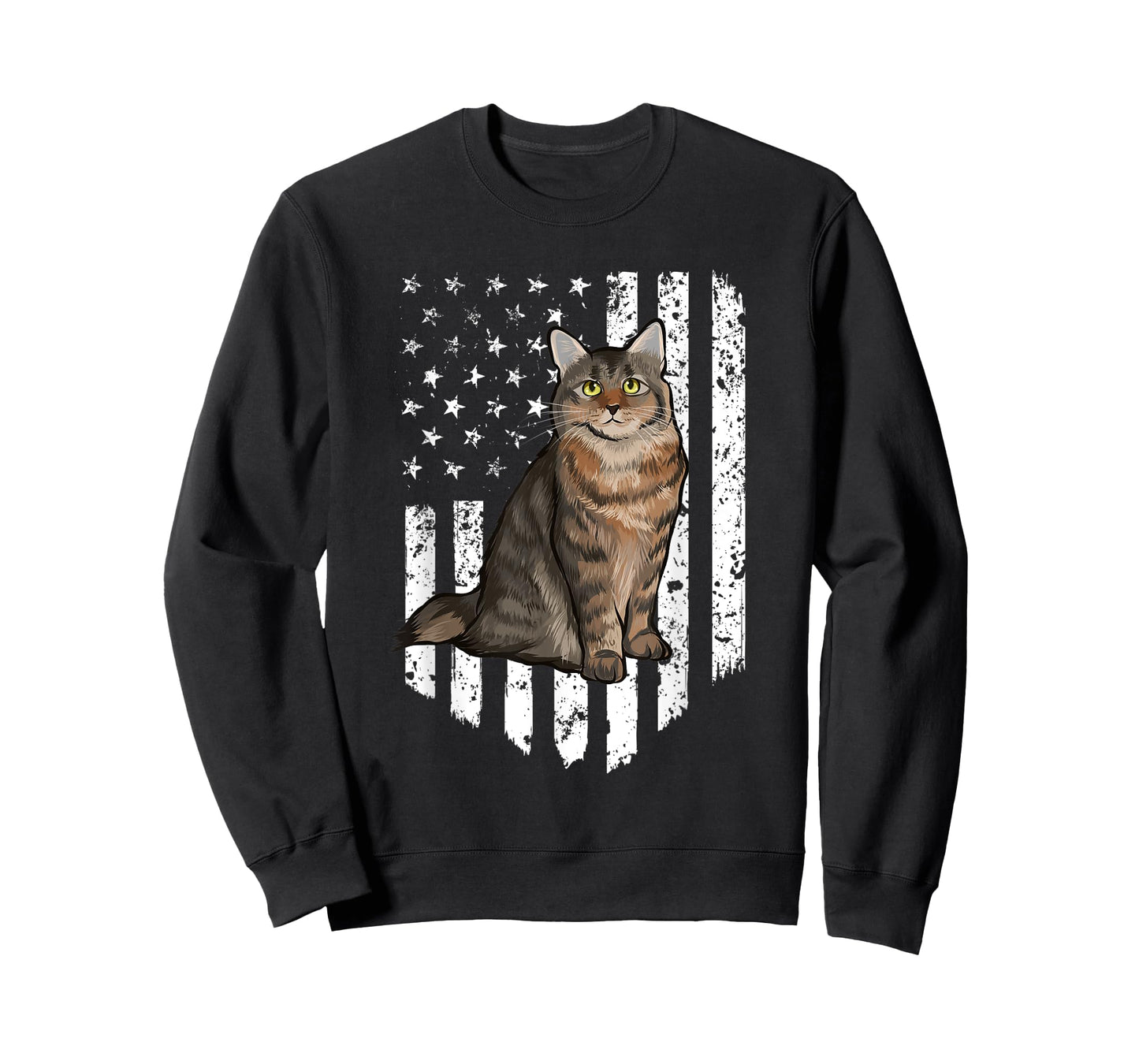 Black White American Flag American Bobtail 4th Of July Cat Women Men T-Shirt