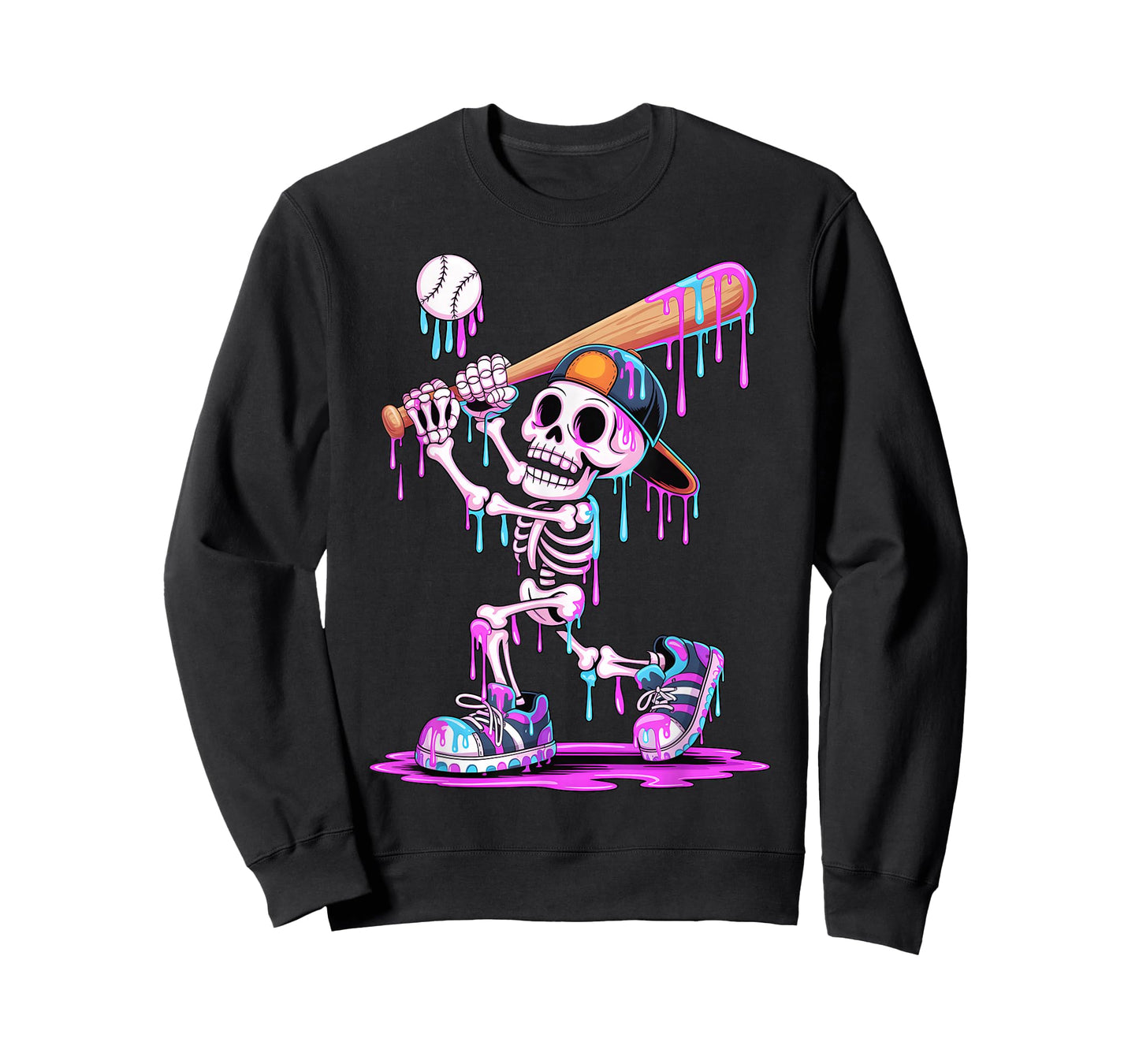 Funny Skeleton Baseball Drip Boys Youth Kids Halloween T-Shirt