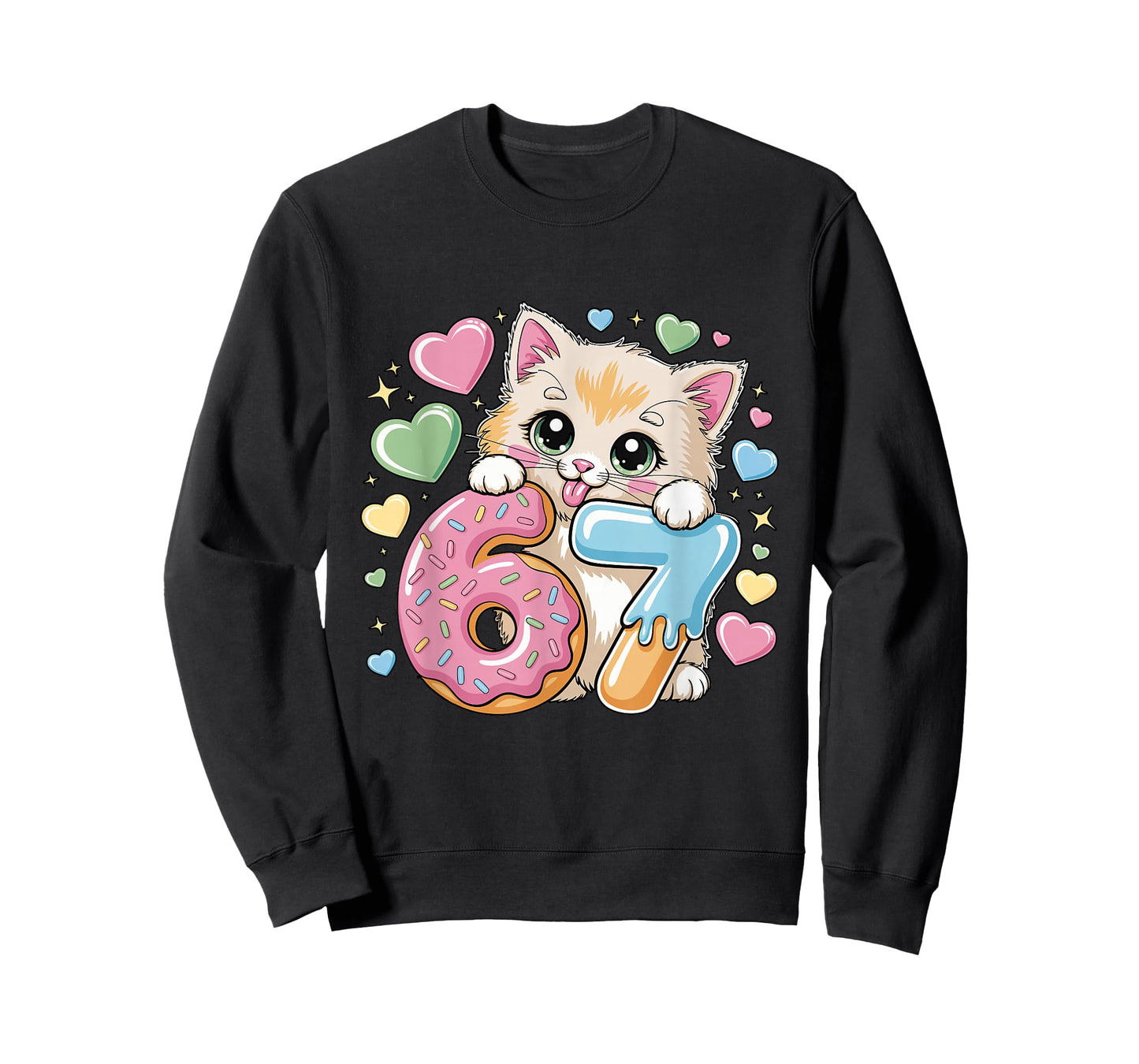 67 Cat Ice Cream Drip Cool Meme 67 Funny Six Seven Humor T-Shirt