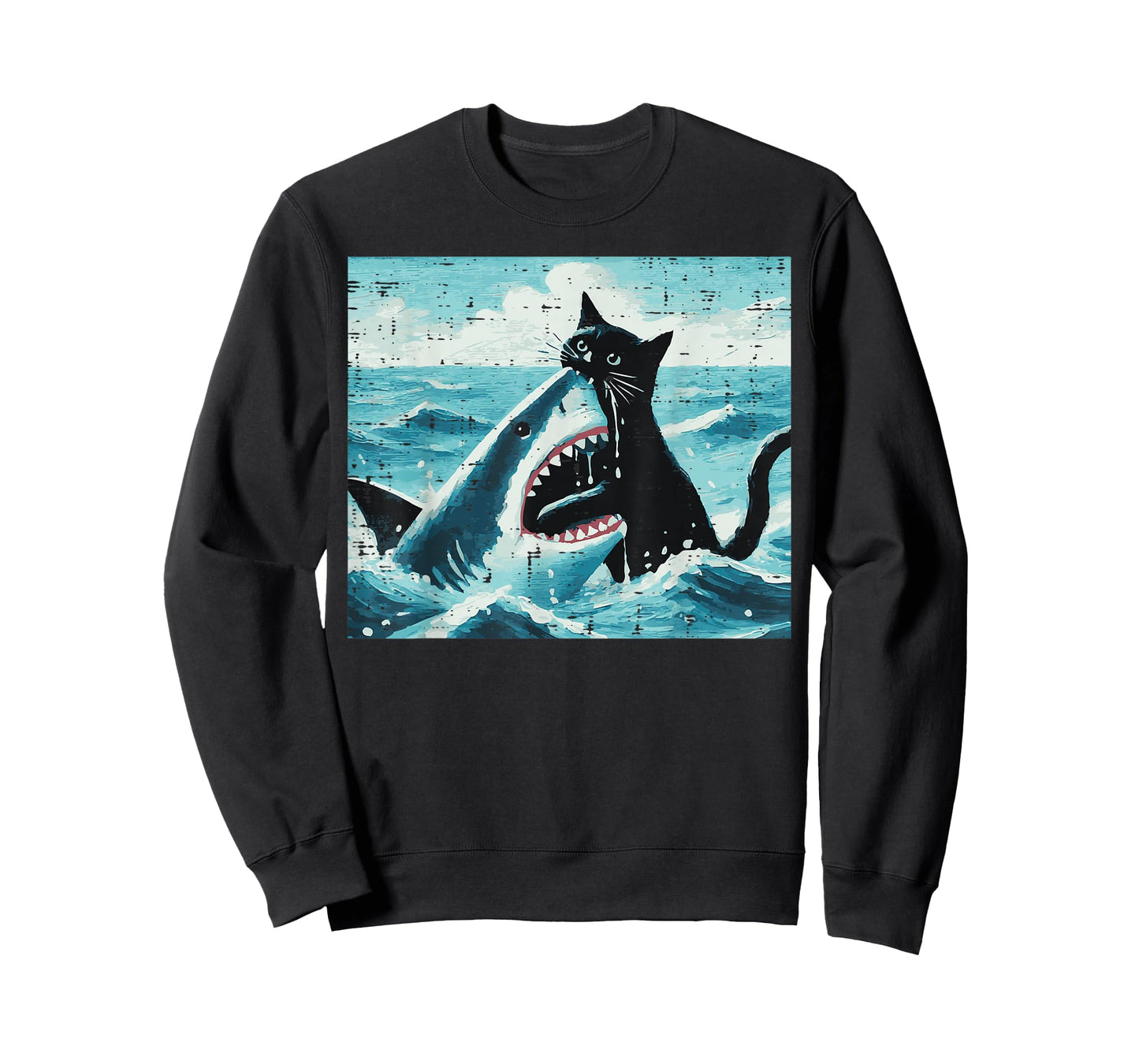 Black Cat Biting Shark Funny Kitten Kitty Art Men Women Kids T-Shirt