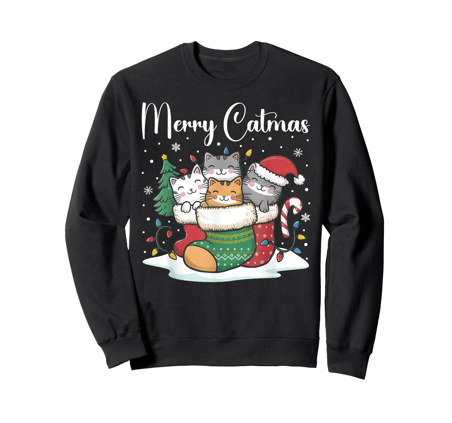 Christmas Pajamas Cats Merry Catmas Xmas Outfit Funny Cat T-Shirt