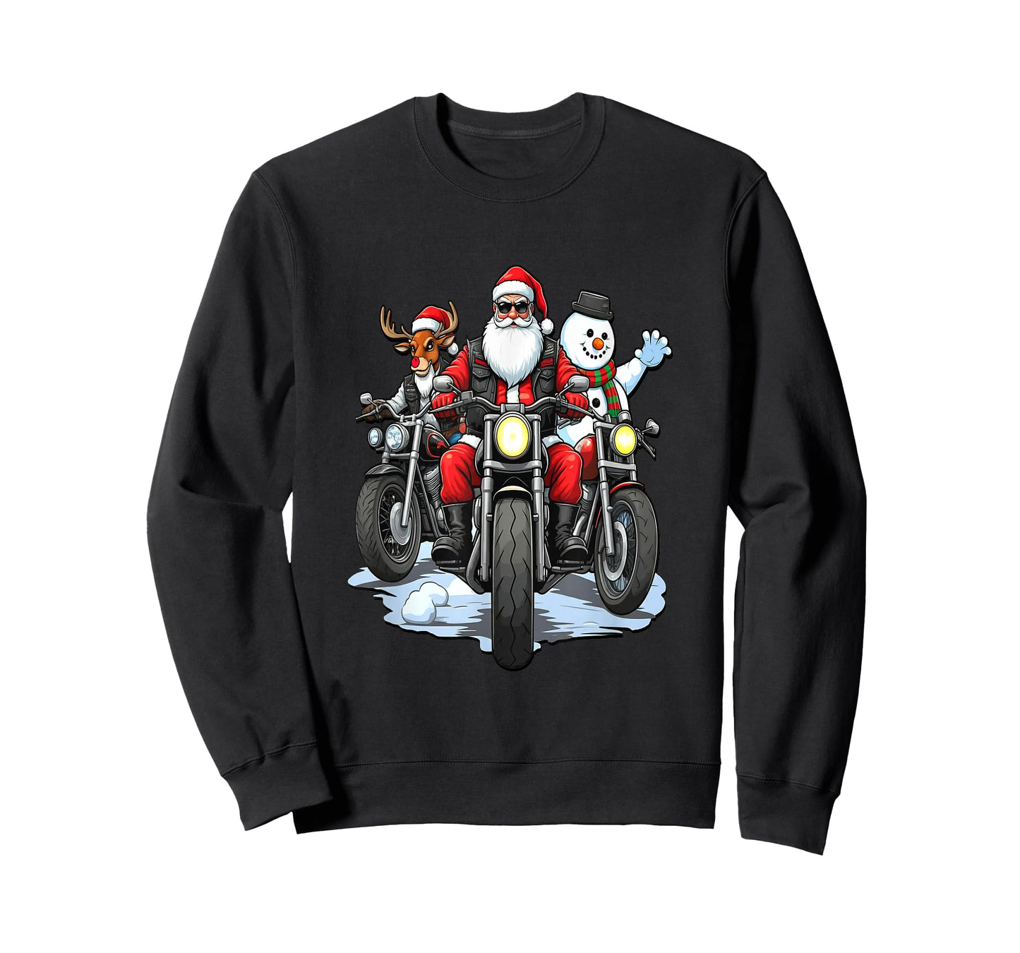 Santa, Reindeer & Snowman Bikers on Motorcycles T-Shirt