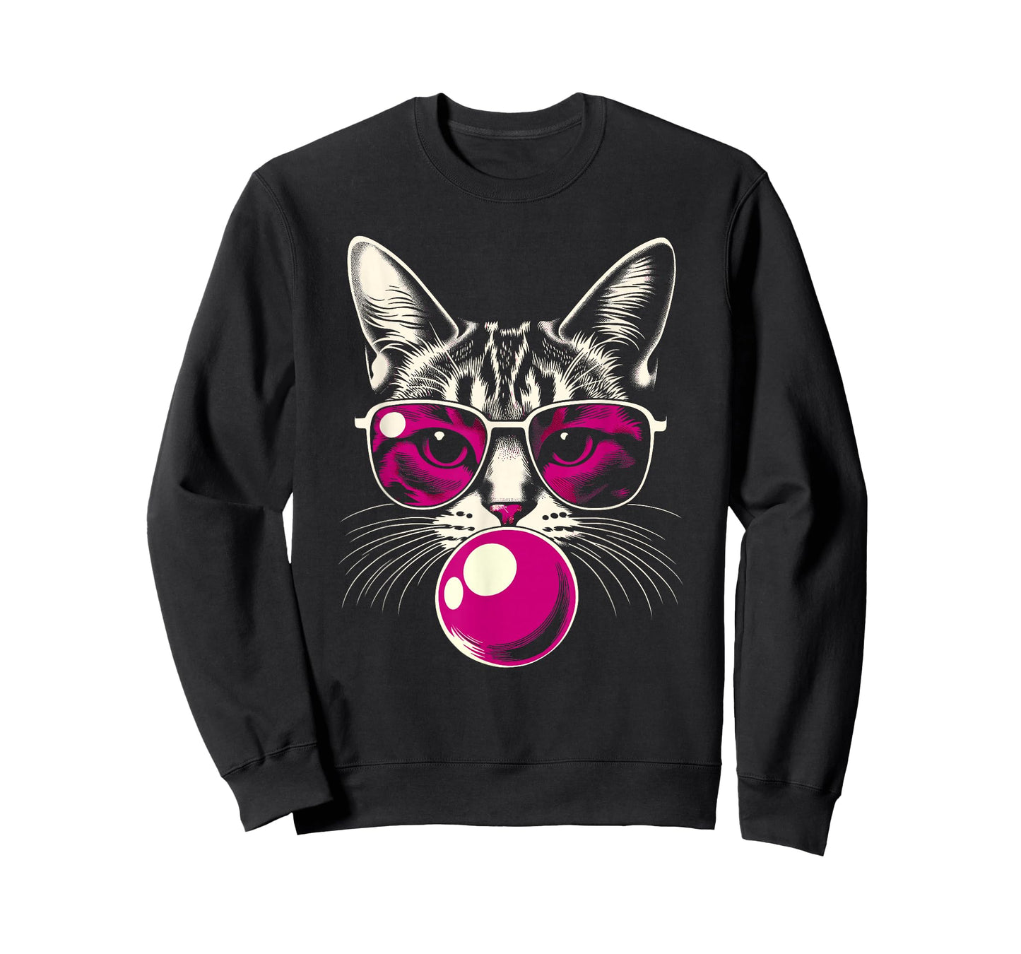 Cat in Pink Glasses Pink Bubble Men Women Kids Funny Cat T-Shirt