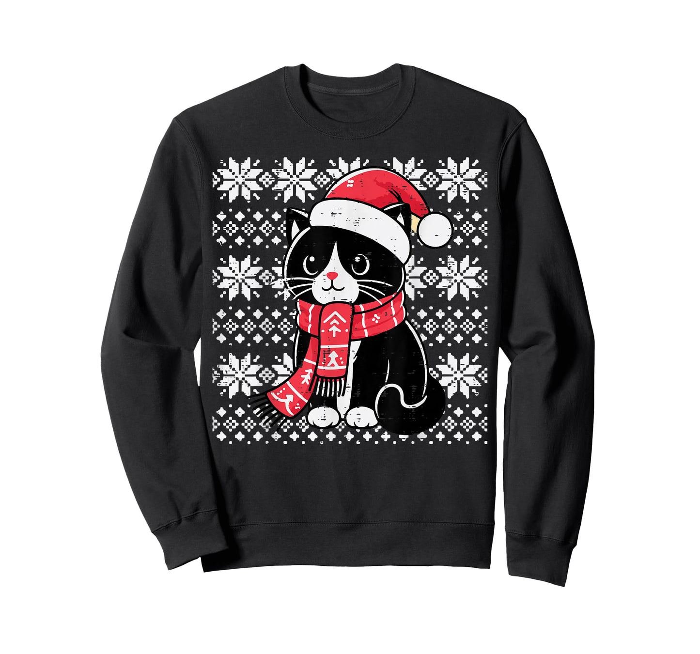 Christmas Tuxedo Cat Santa Scarf Ugly Xmas Women Girls Kids T-Shirt