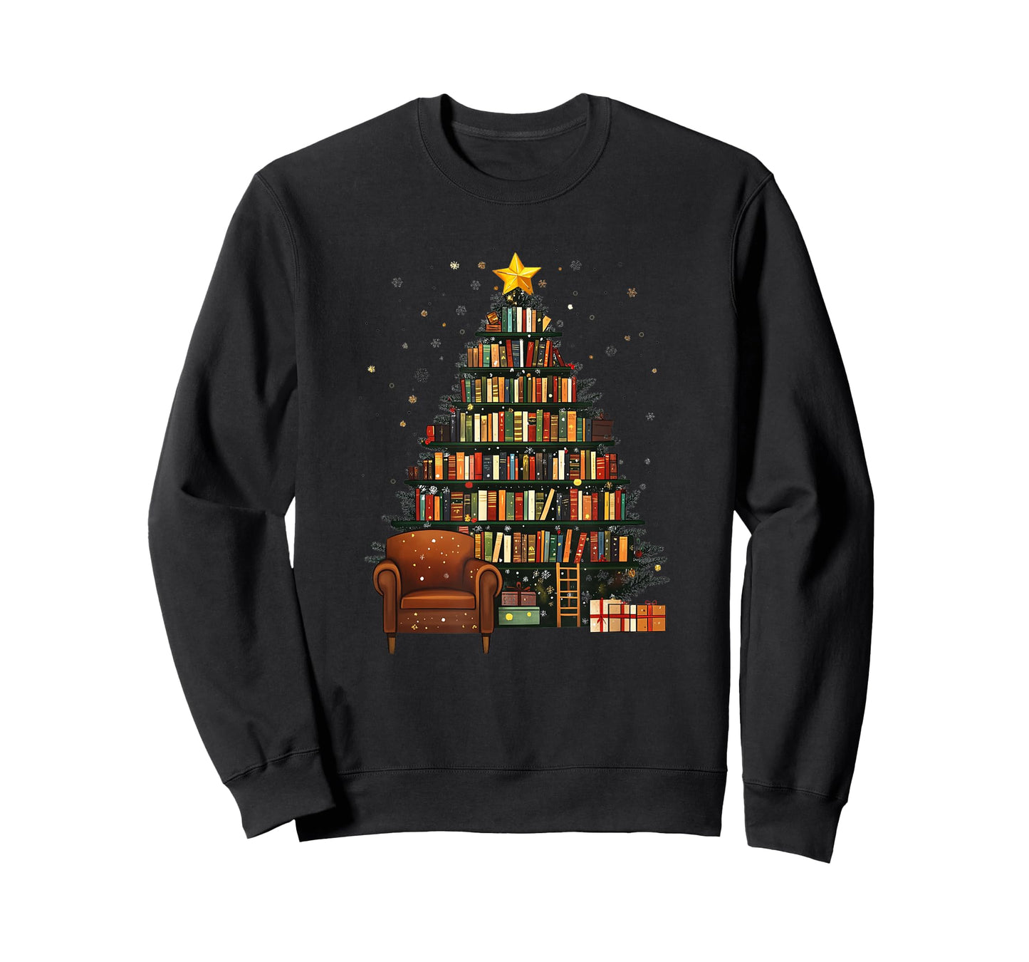 Christmas Tree Bookshelf - Book Lover Library T-Shirt