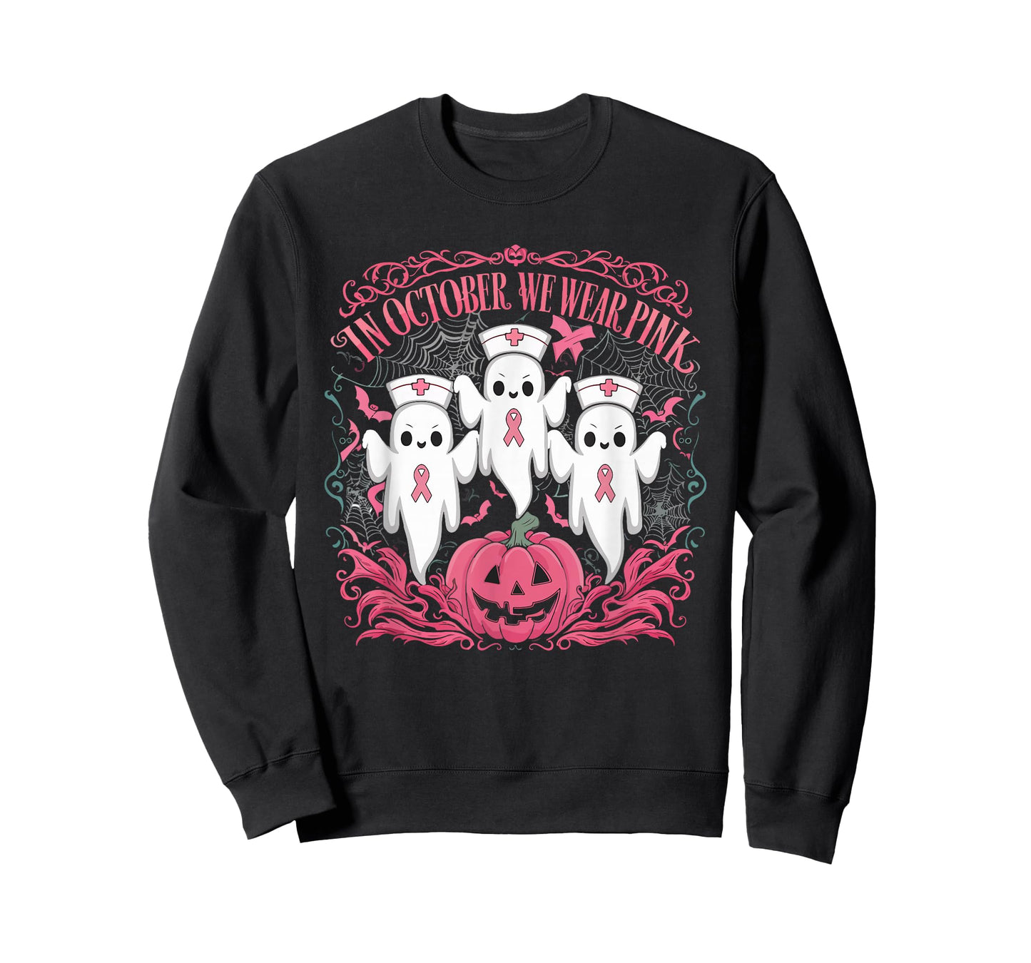 In October We Wear Pink Ribbon Nurse Ghost Halloween T-Shirt