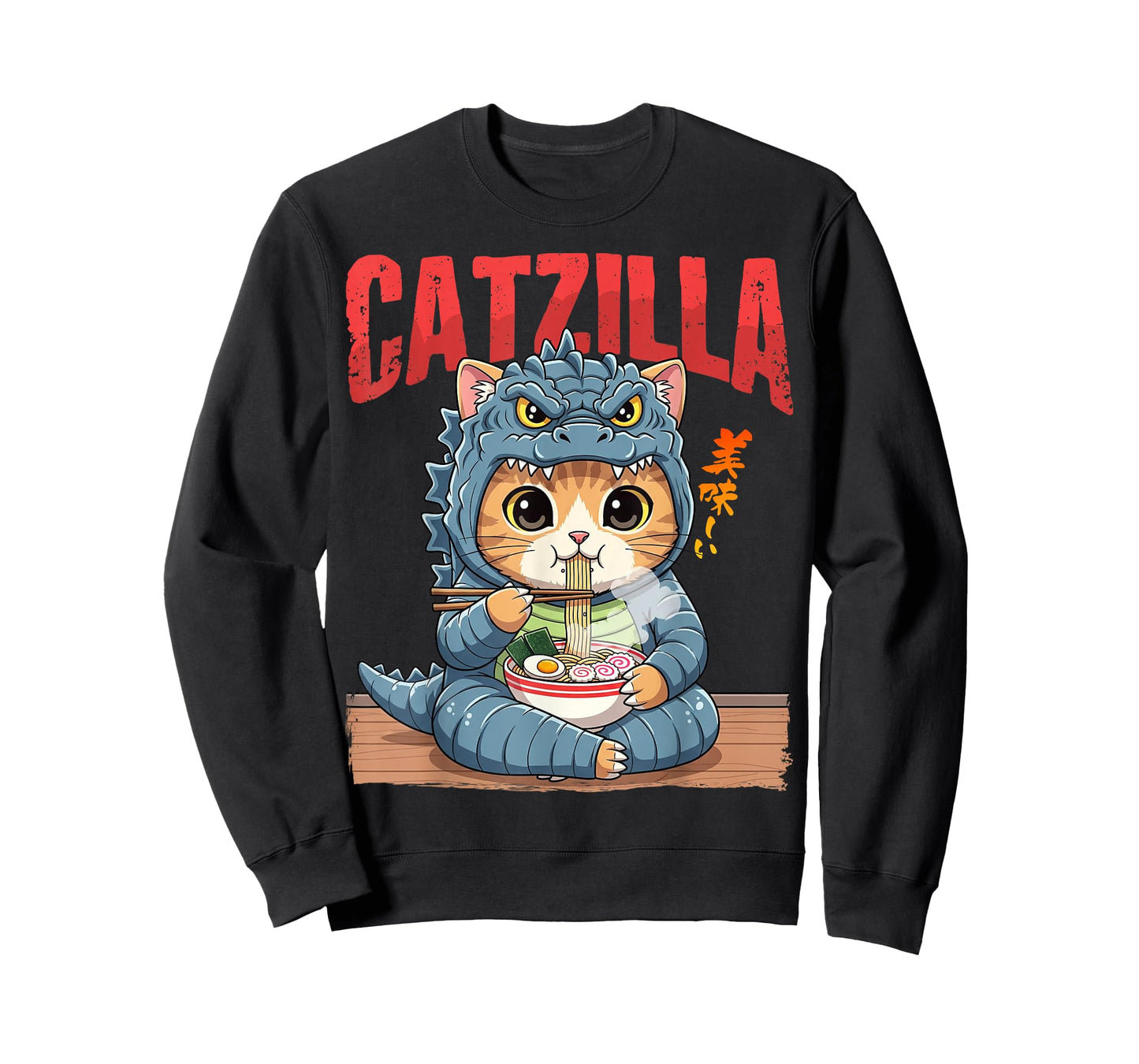 Funny Catzilla Eating Ramen Cute Cat Lover Japanese Art T-Shirt
