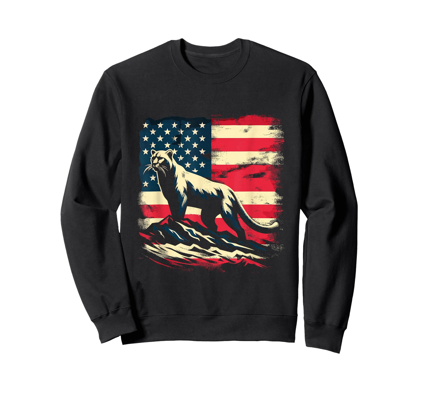 Cougar American Flag - Patriotic USA Mountain Puma Lover T-Shirt