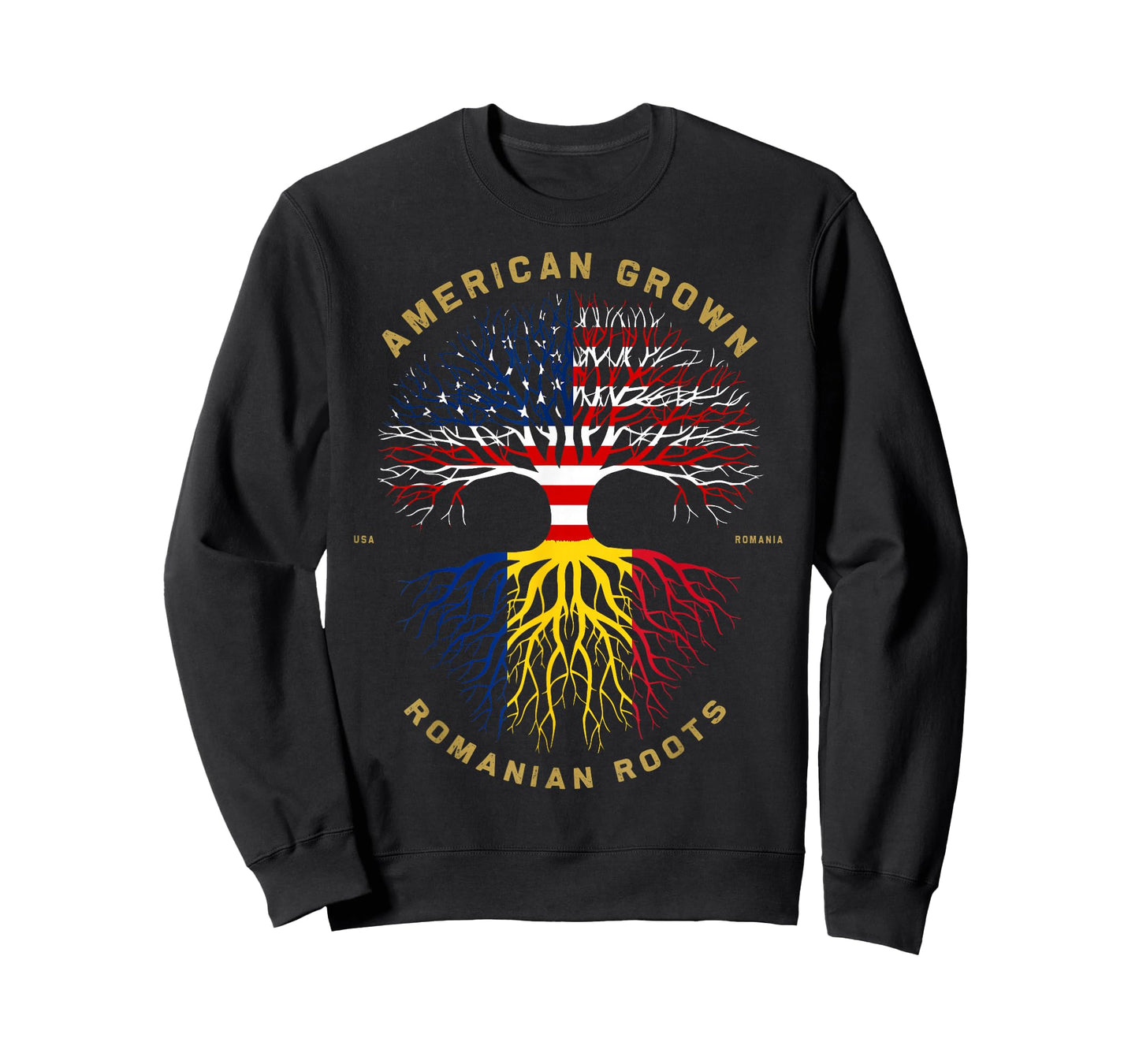 American Grown with Romanian Roots Tree USA Flag Gift T-Shirt