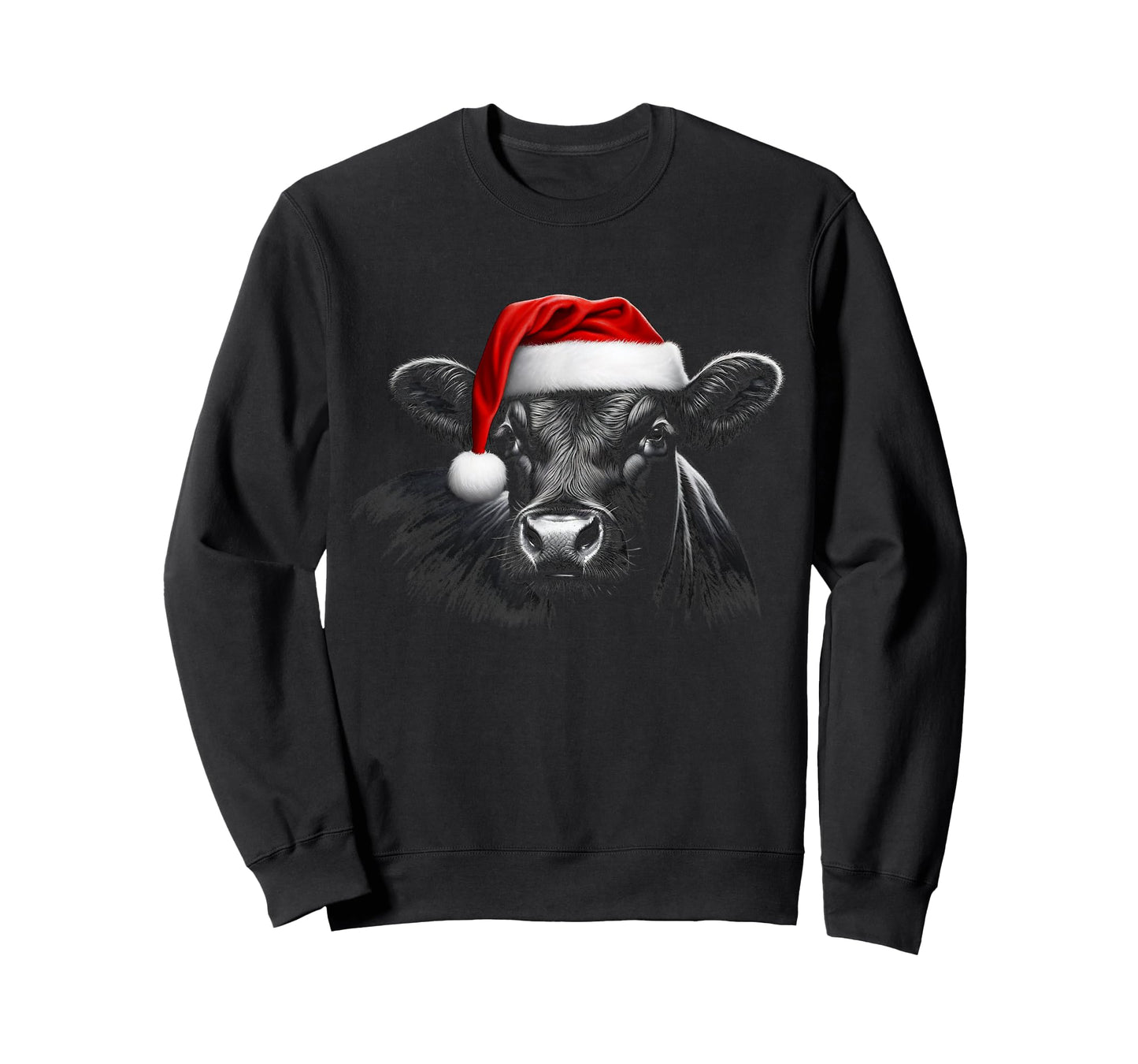 Angus Rancher Christmas Hat Cow Santa Hat Black T-Shirt