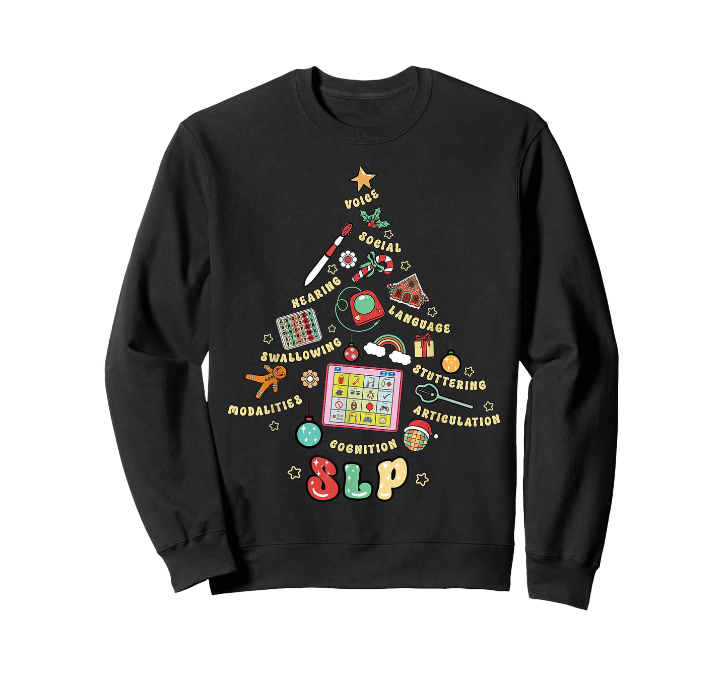 Christmas Tree SLP Speech Language Pathology Therapist Xmas T-Shirt
