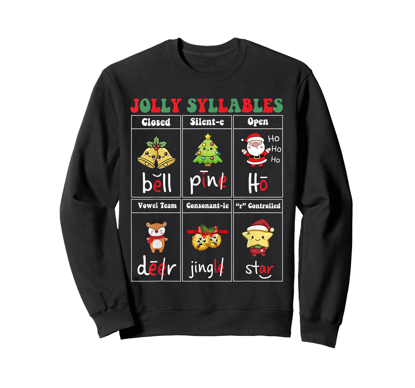 Christmas Jolly Syllables Teacher Students Funny Six Types T-Shirt