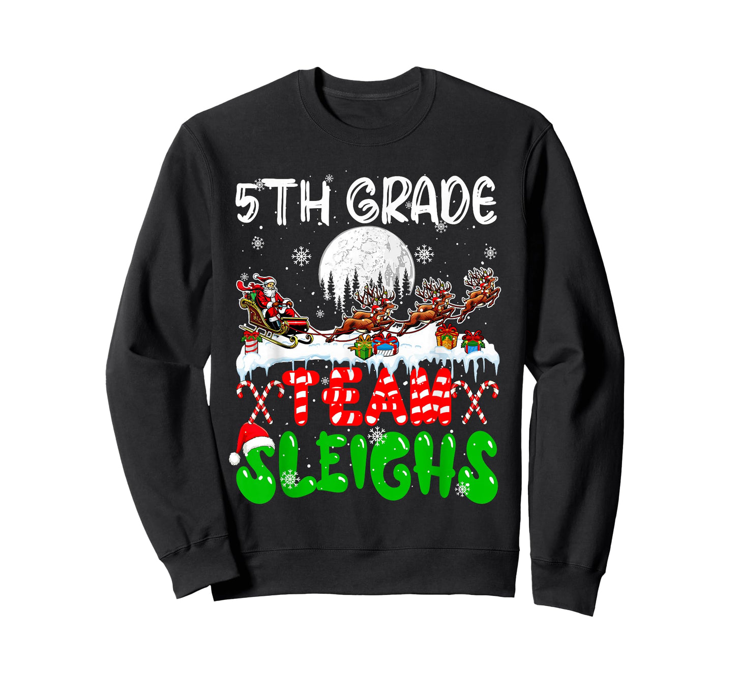 5th Grade Team Sleighs Xmas Teacher Santa Sleigh Reindeer T-Shirt